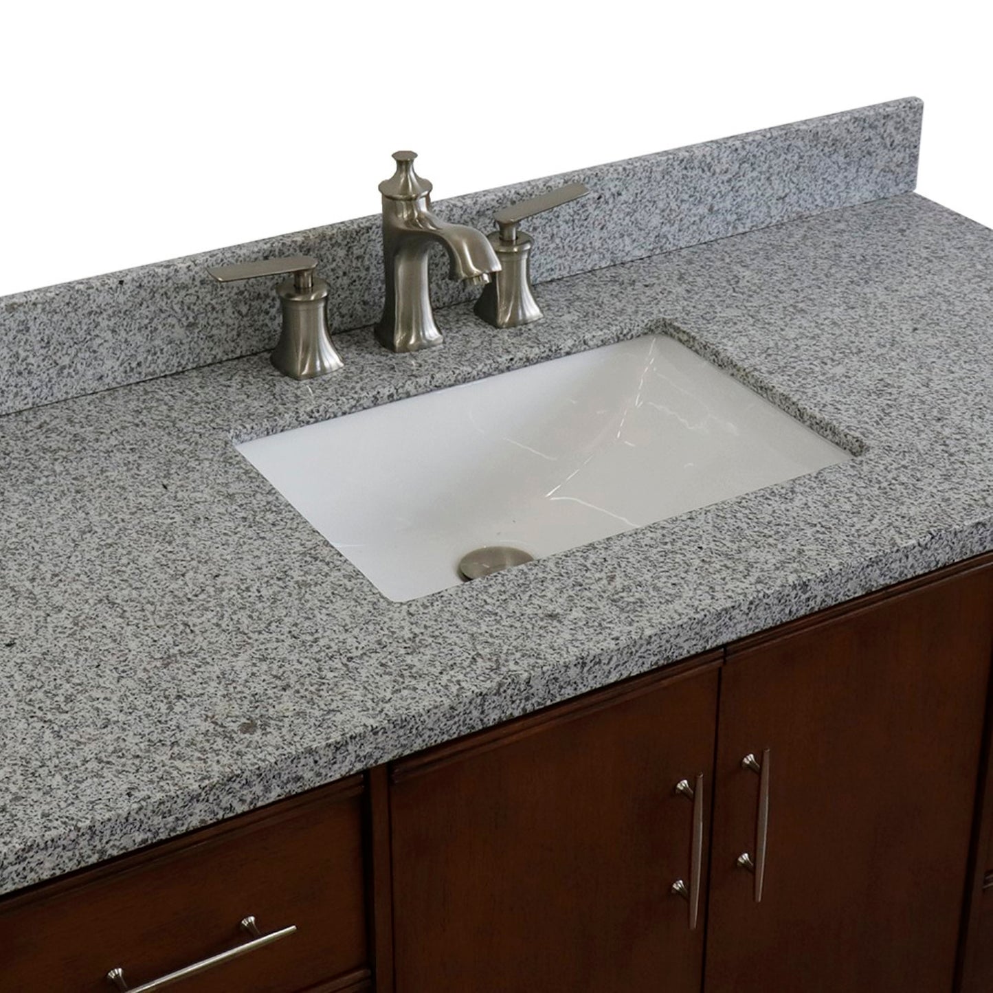49" Single sink vanity in Walnut finish with Gray granite and rectangle sink