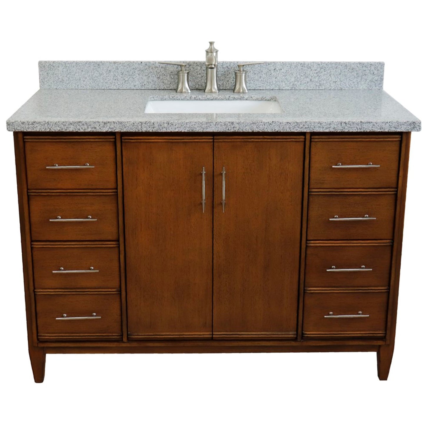 49" Single sink vanity in Walnut finish with Gray granite and rectangle sink