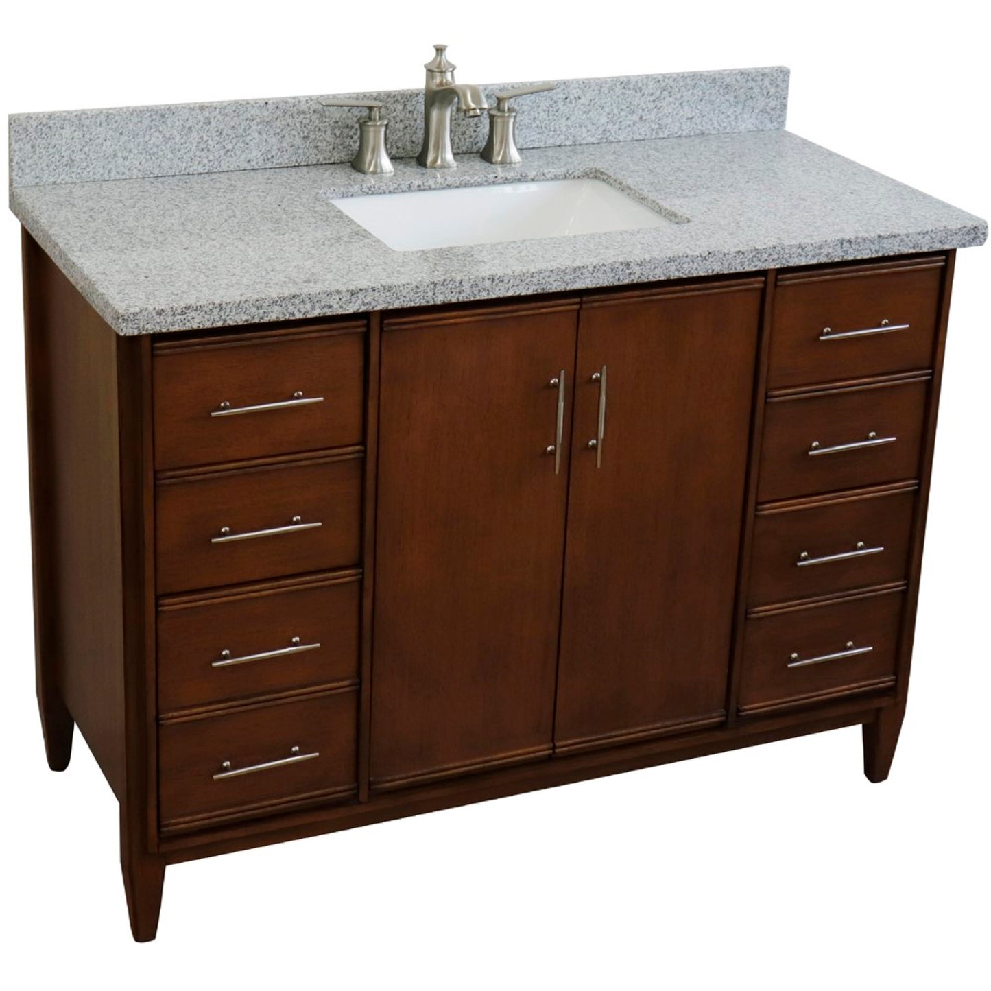 49" Single sink vanity in Walnut finish with Gray granite and rectangle sink
