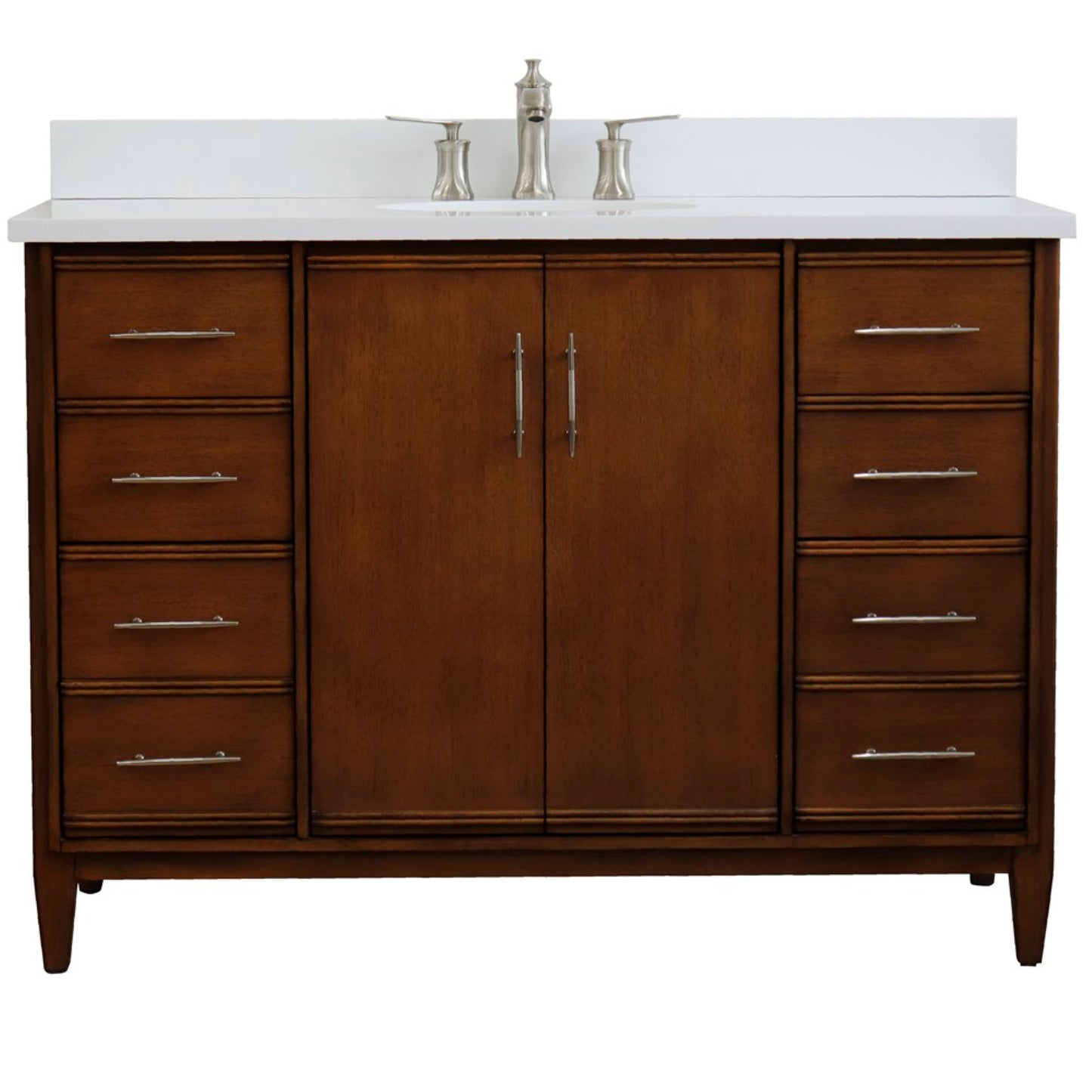 49" Single sink vanity in Walnut finish with White engineered stone and oval sink