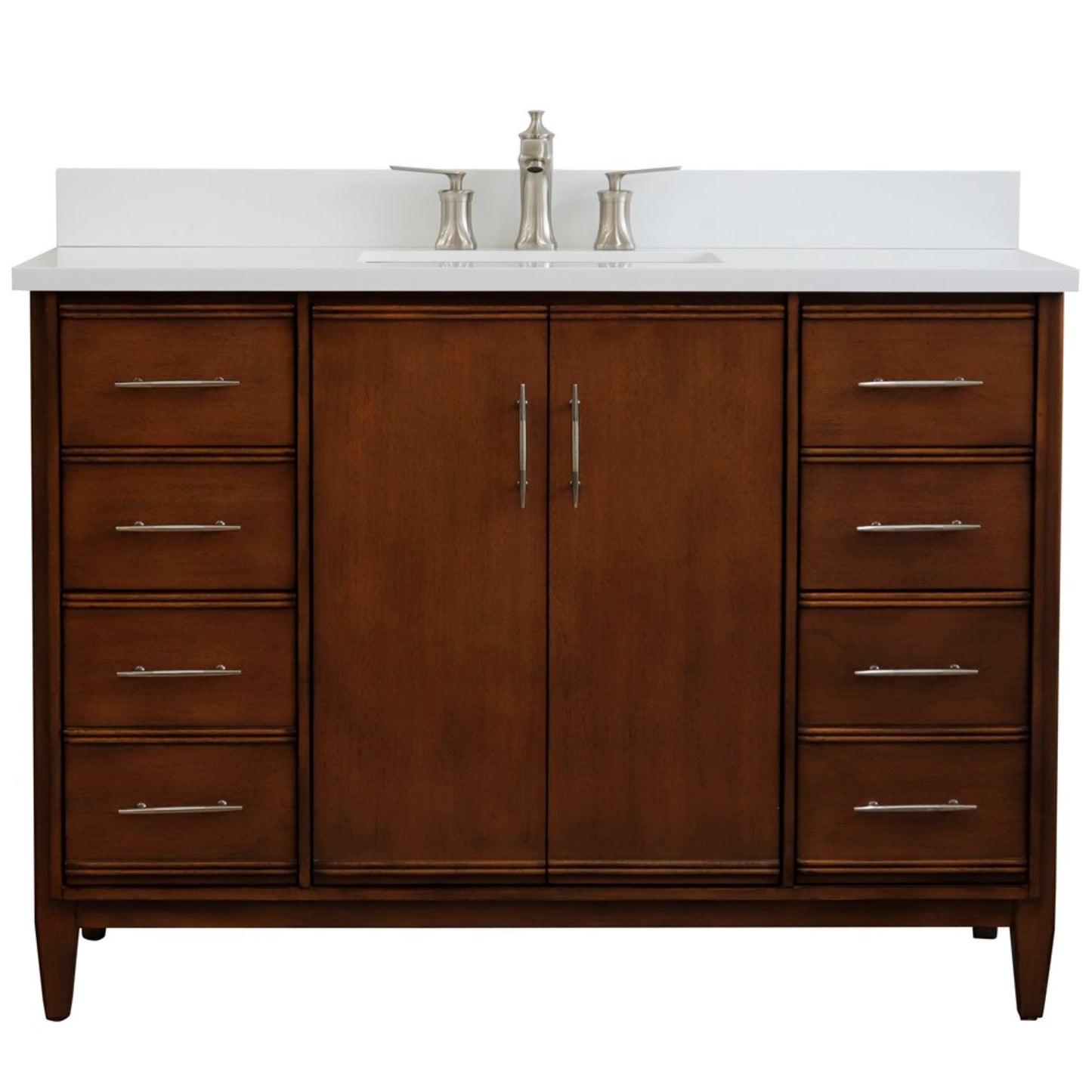 49" Single sink vanity in Walnut finish with White engineered stone and rectangle sink