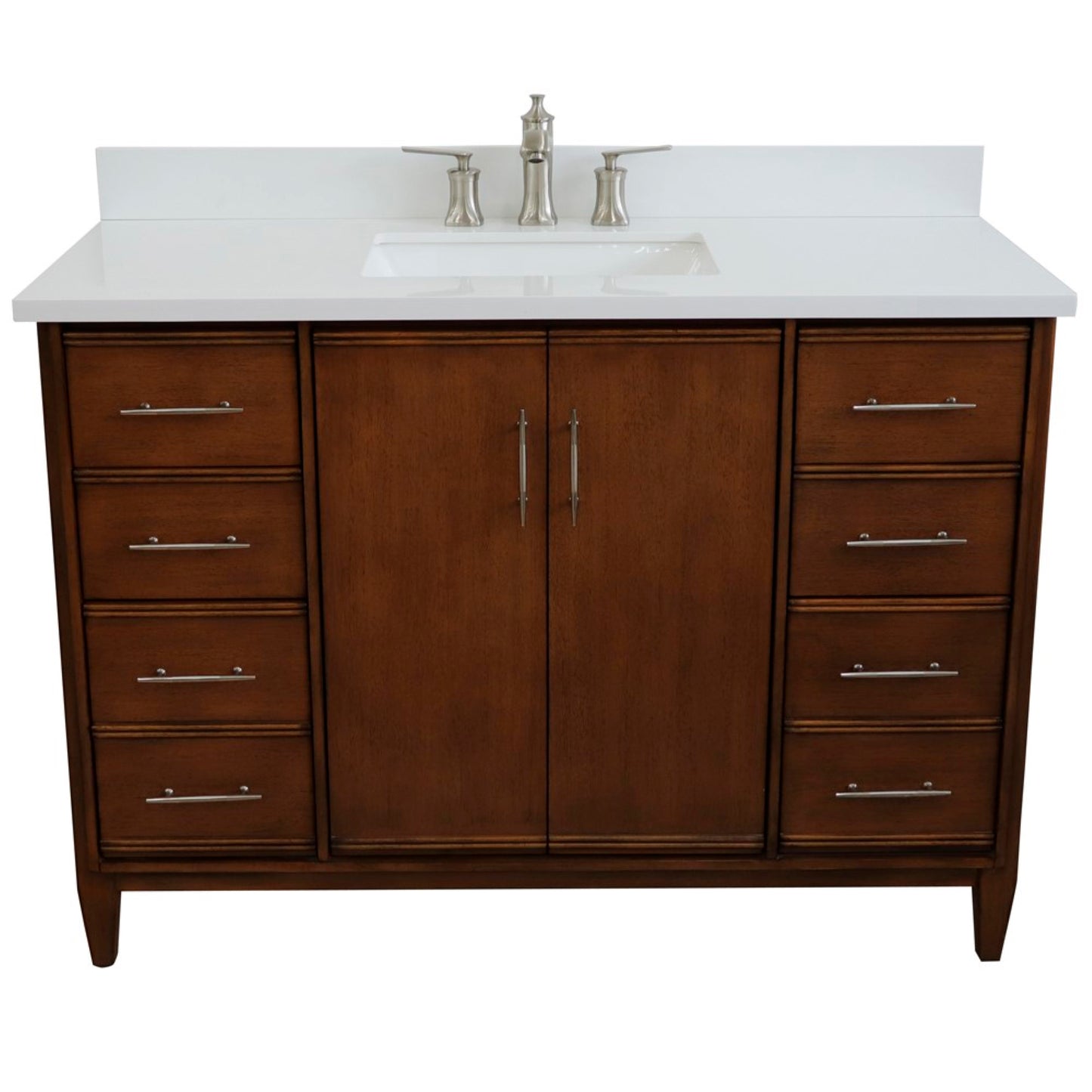 49" Single sink vanity in Walnut finish with White engineered stone and rectangle sink