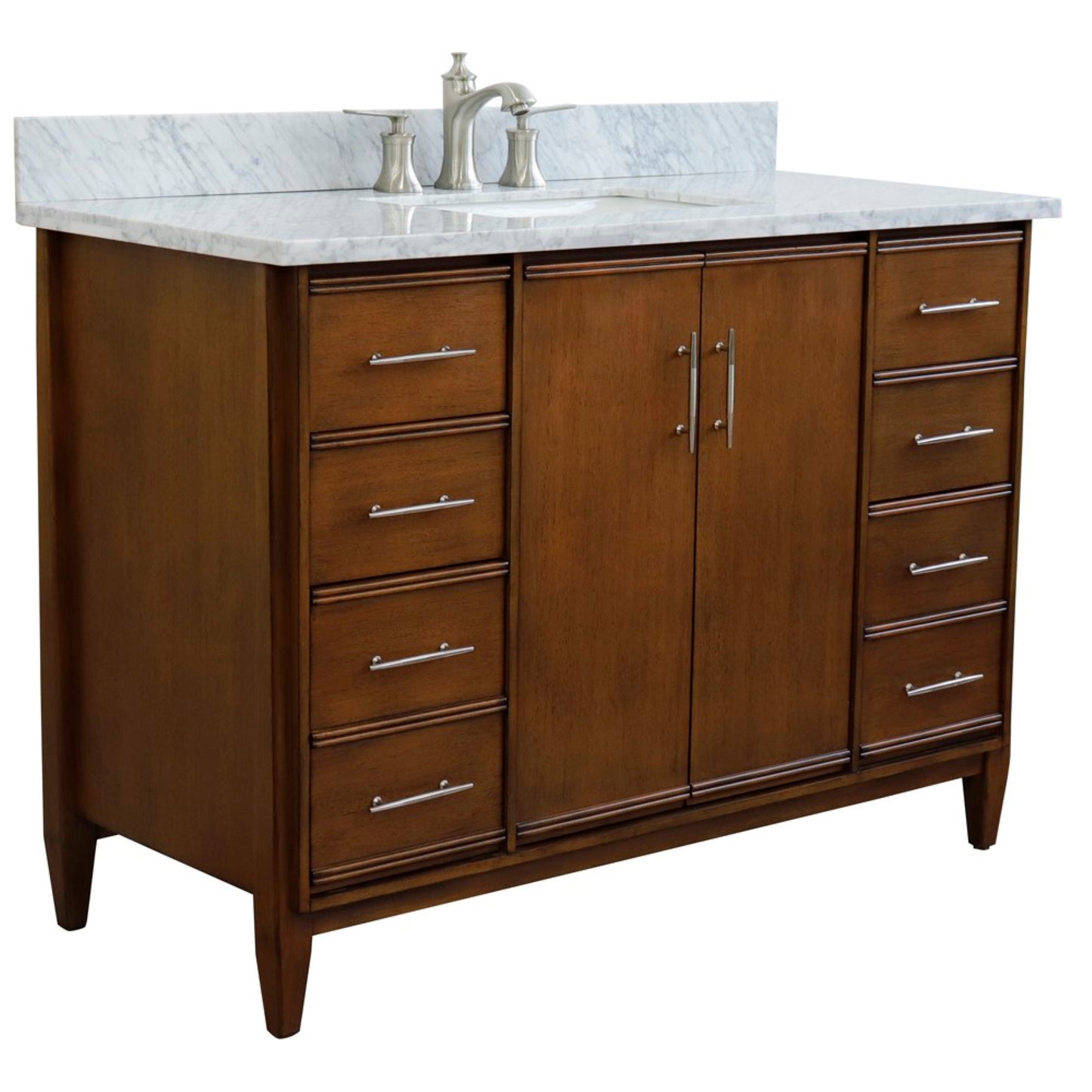 49" Single sink vanity in Walnut finish with White Carrara marble and rectangle sink