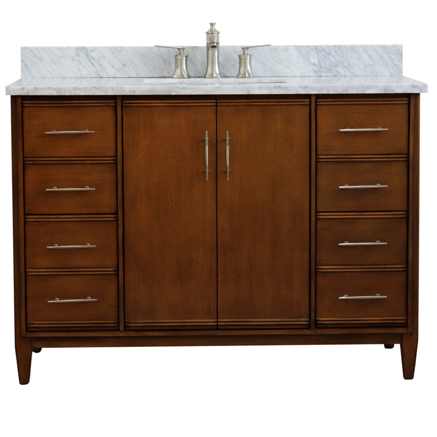 49" Single sink vanity in Walnut finish with White Carrara marble and rectangle sink