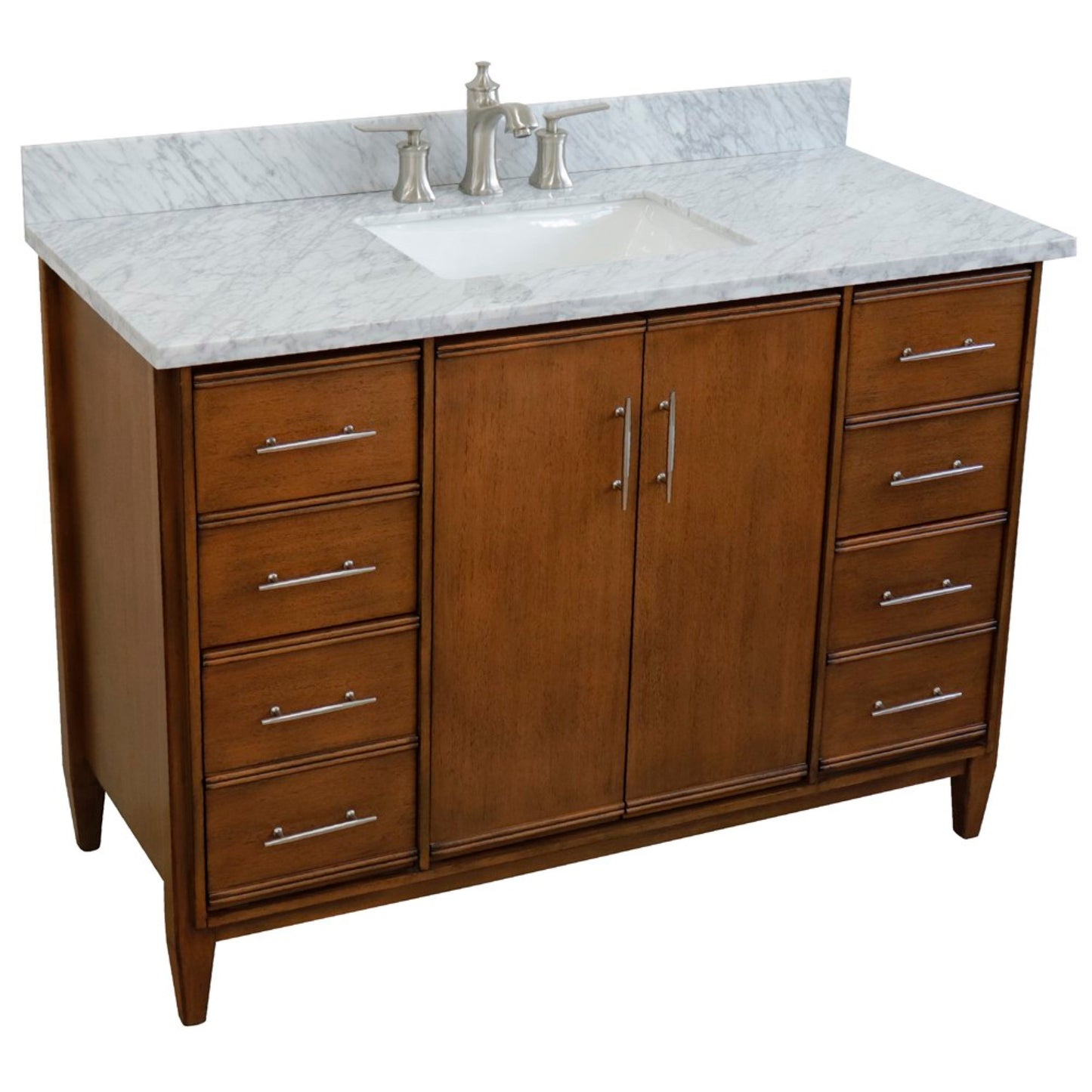 49" Single sink vanity in Walnut finish with White Carrara marble and rectangle sink