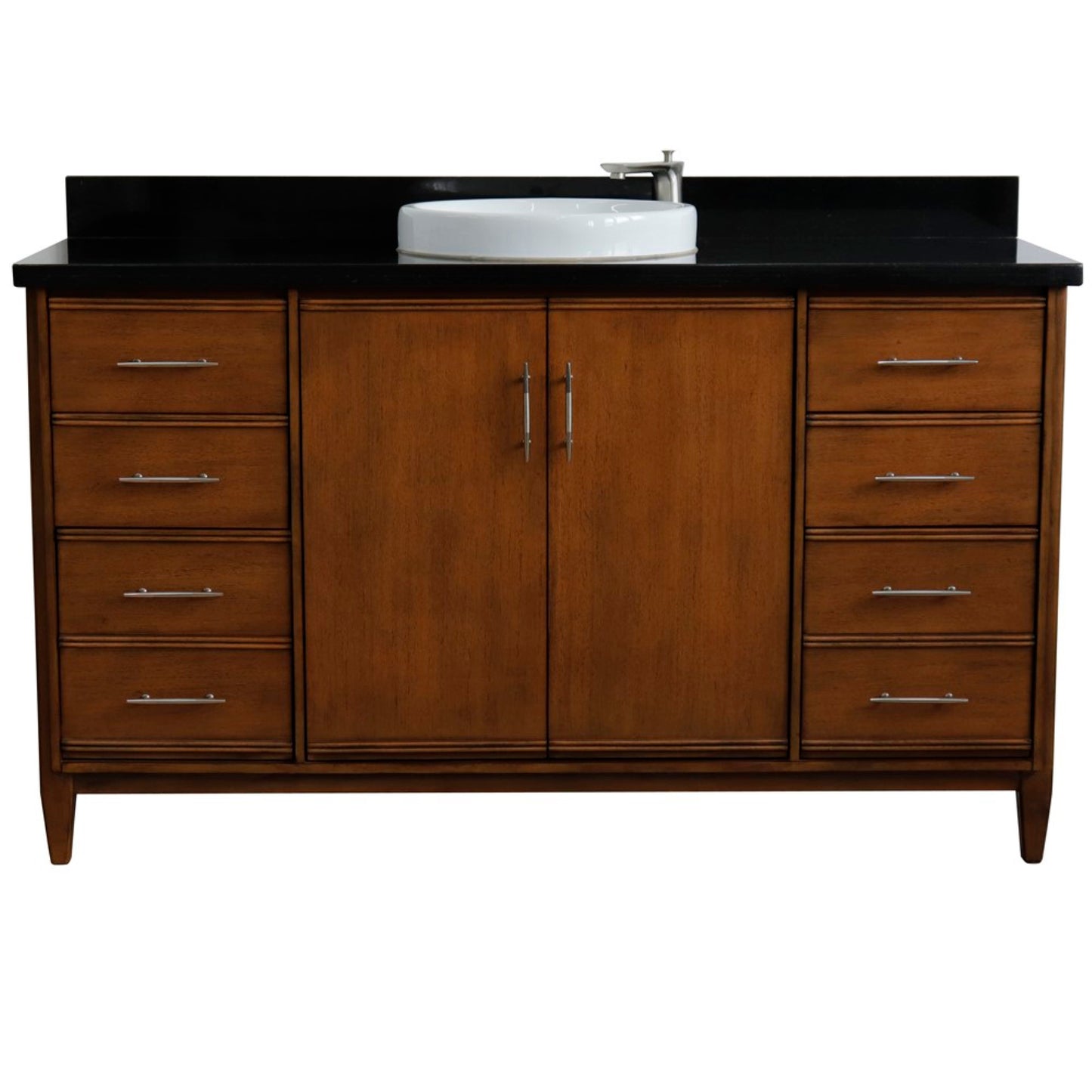 61" Single sink vanity in Walnut finish with Black galaxy granite and round sink