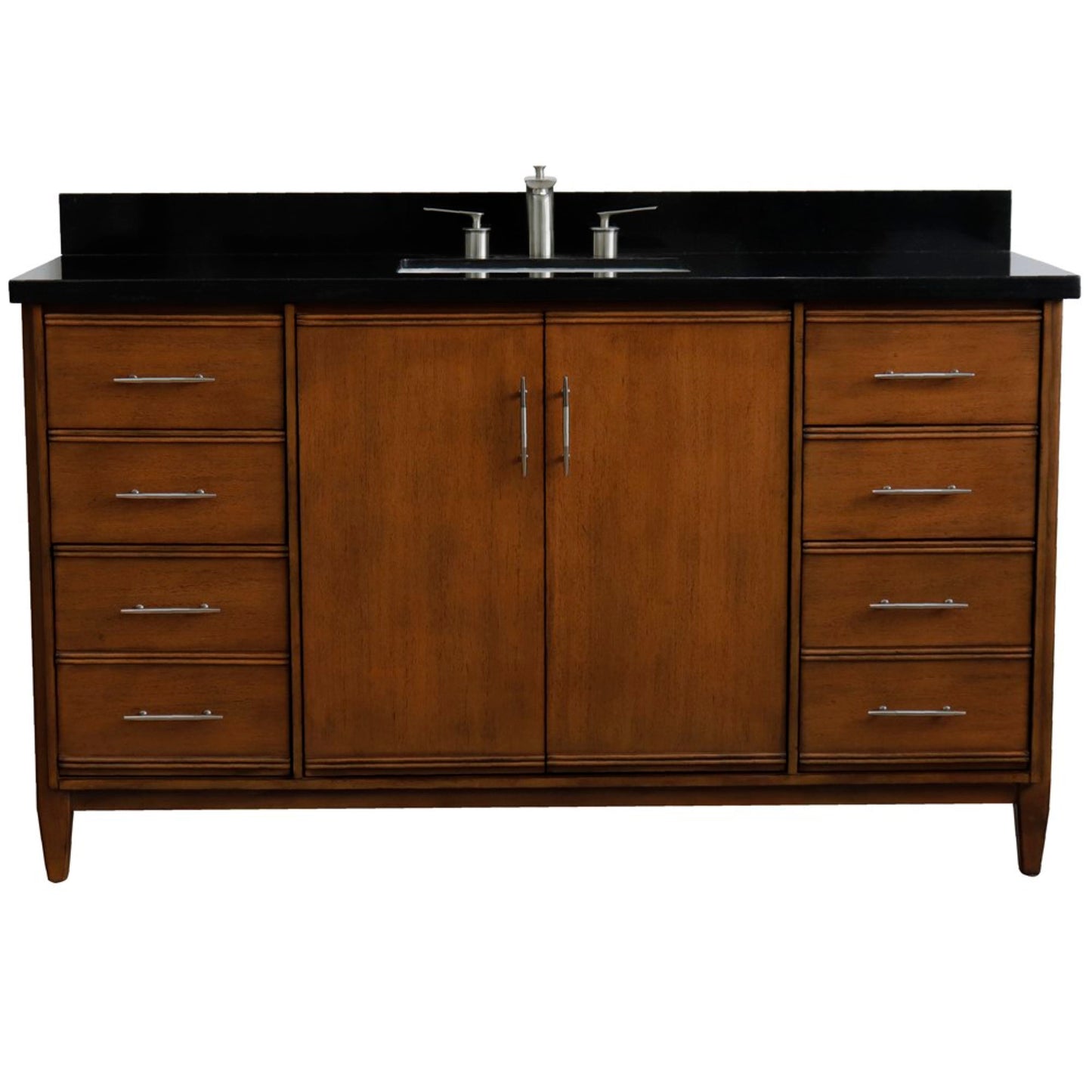 61" Single sink vanity in Walnut finish with Black galaxy granite and rectangle sink