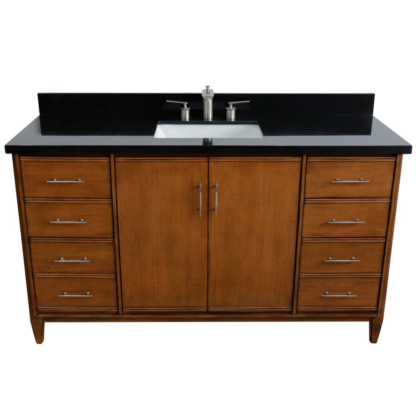 61" Single sink vanity in Walnut finish with Black galaxy granite and rectangle sink