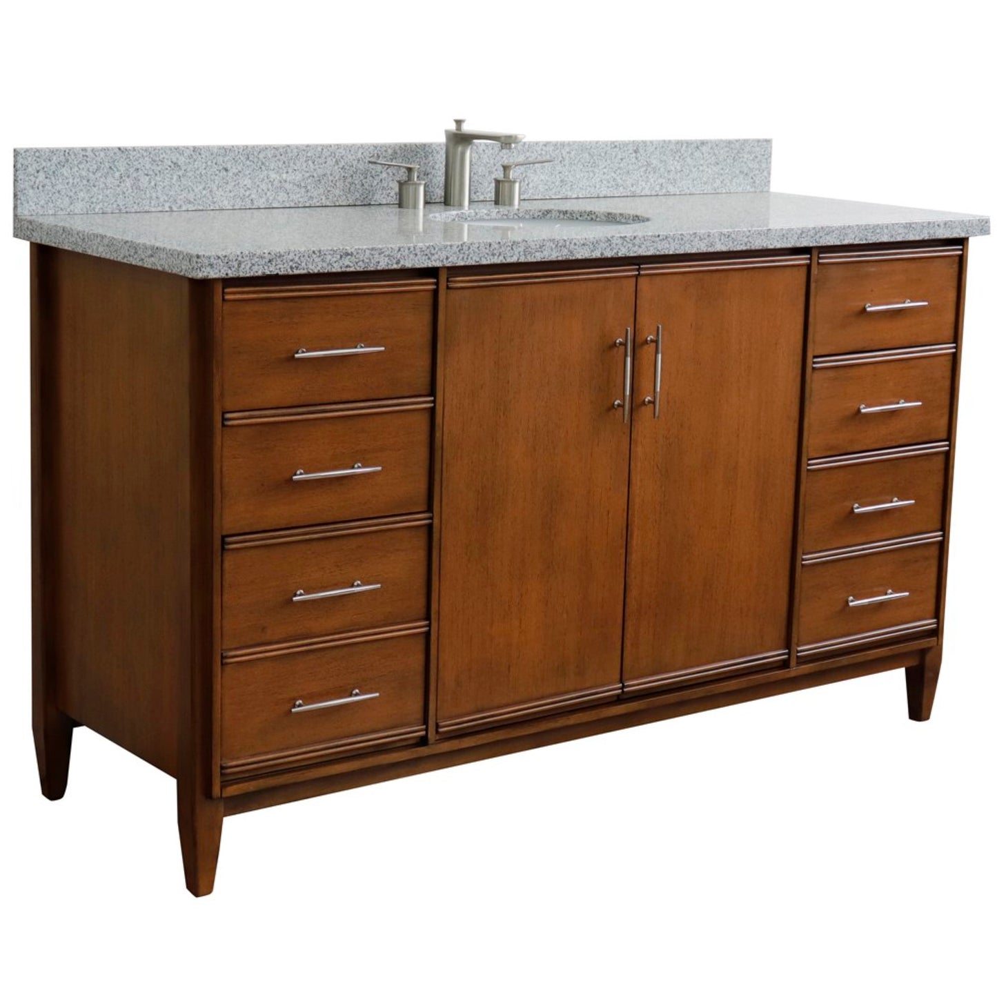 61" Single sink vanity in Walnut finish with Gray granite and oval sink