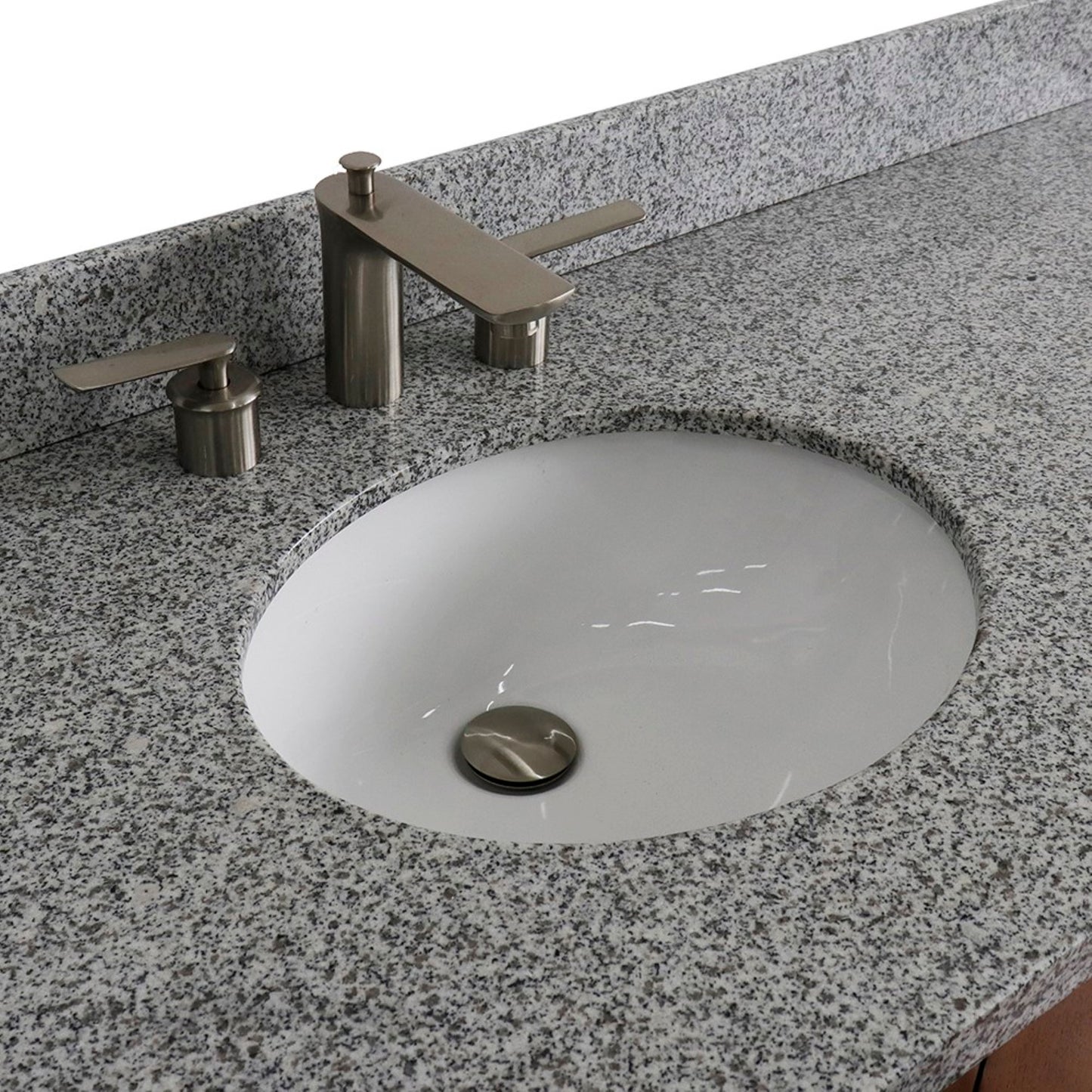 61" Single sink vanity in Walnut finish with Gray granite and oval sink