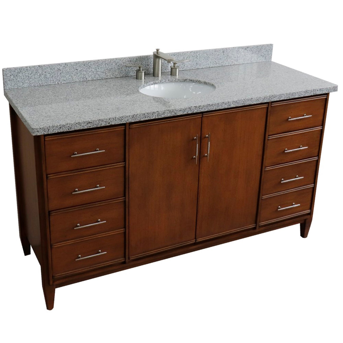 61" Single sink vanity in Walnut finish with Gray granite and oval sink