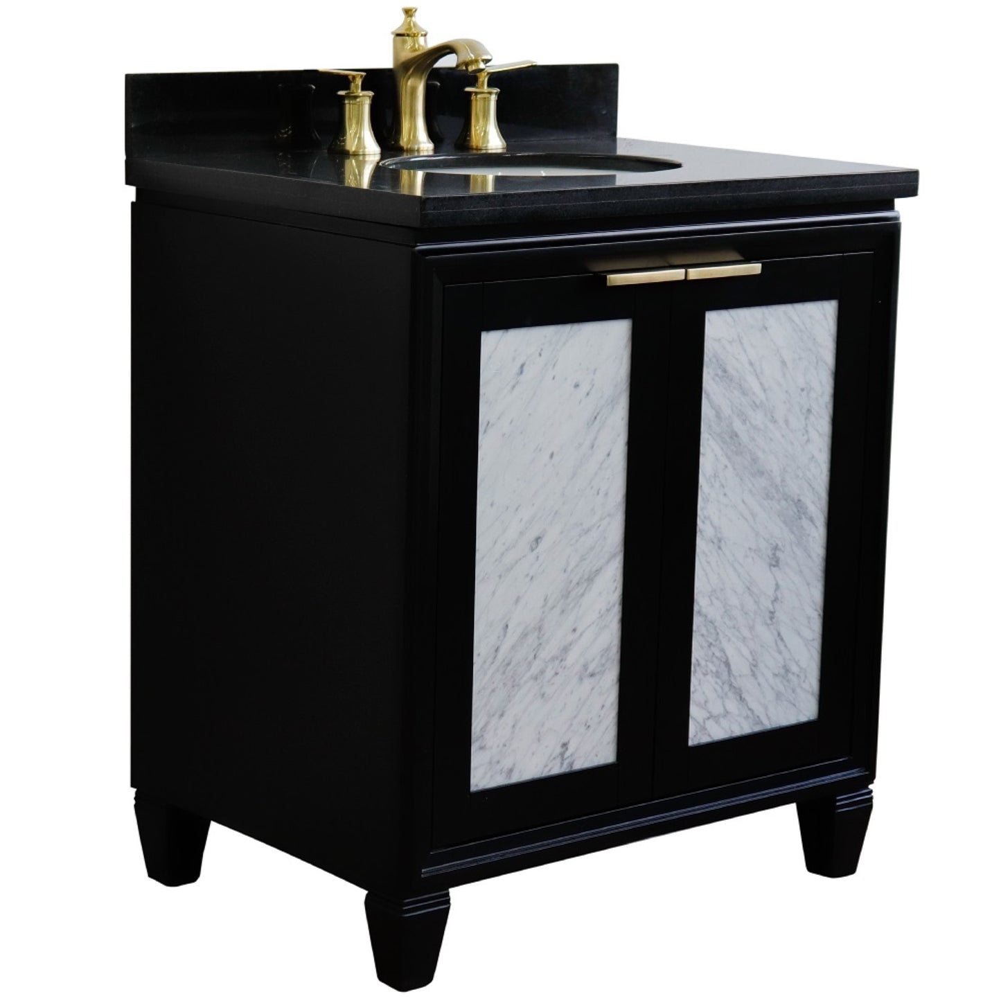 31" Single sink vanity in Black finish with Black galaxy granite with oval sink