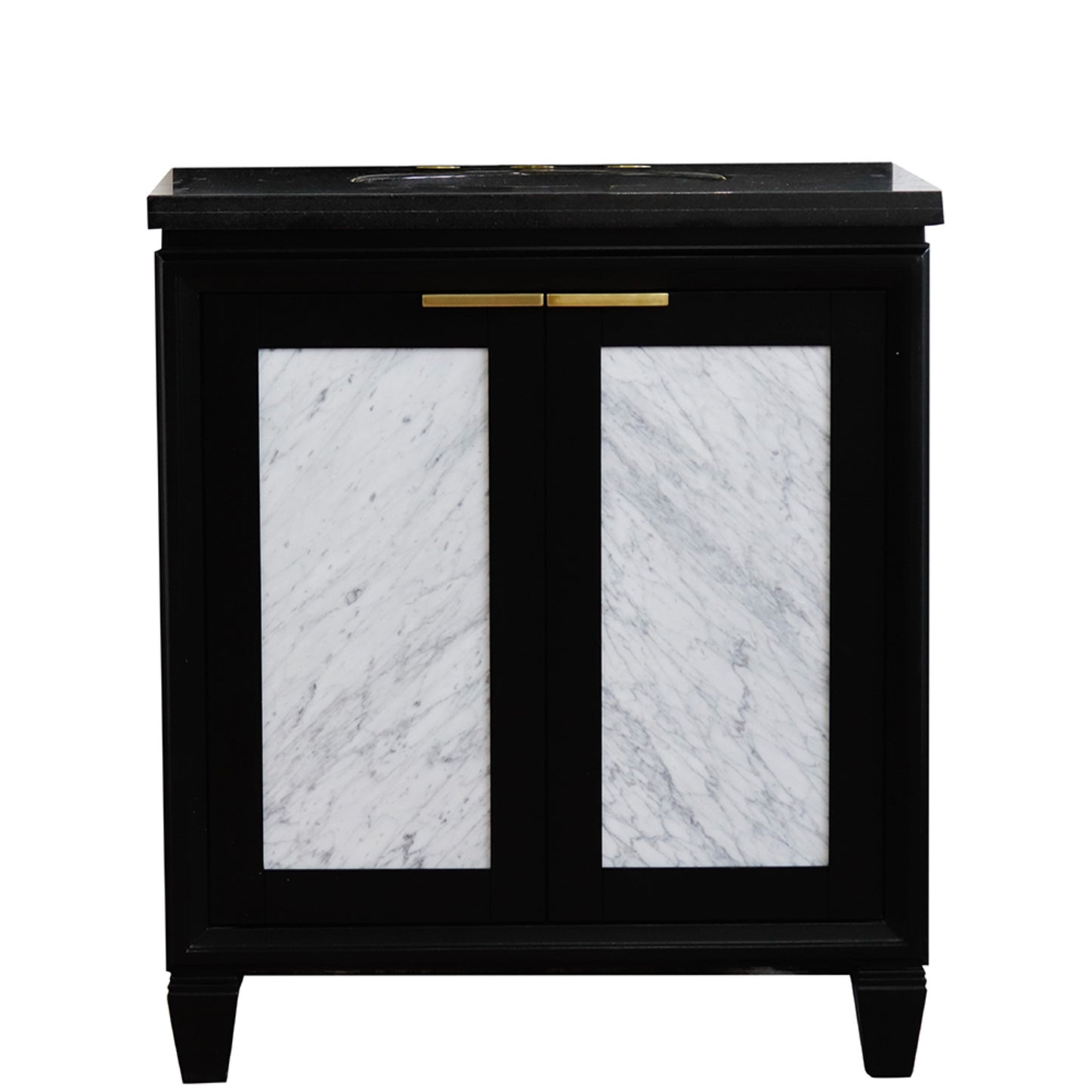 31" Single sink vanity in Black finish with Black galaxy granite with oval sink