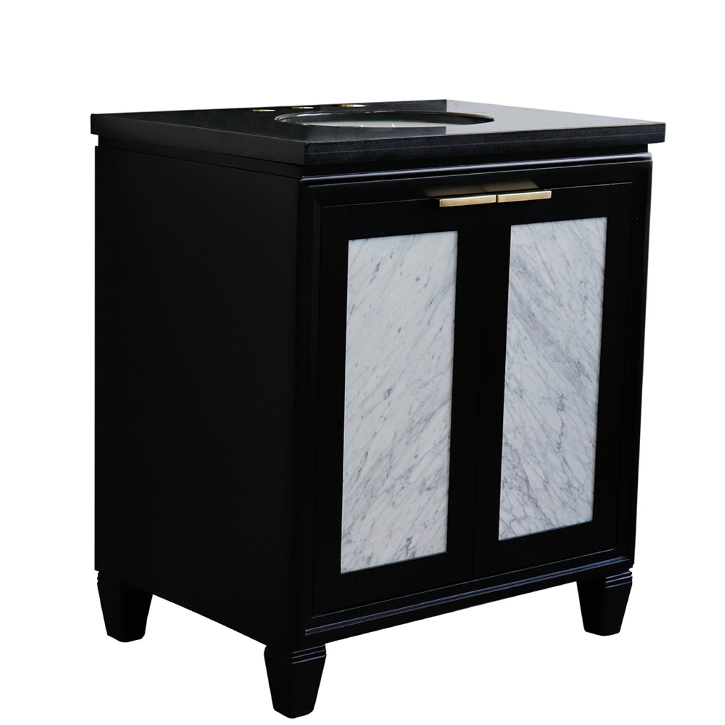 31" Single sink vanity in Black finish with Black galaxy granite with oval sink