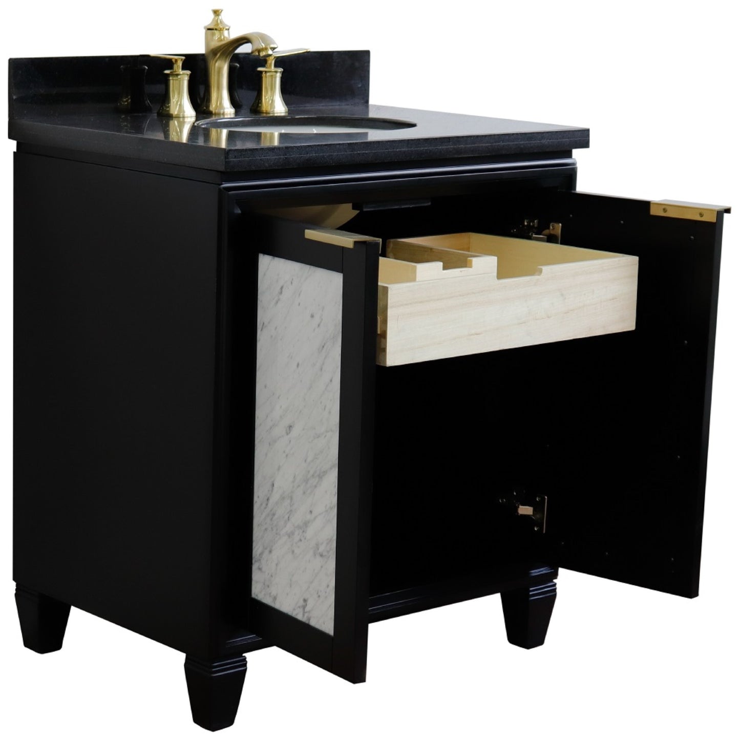 31" Single sink vanity in Black finish with Black galaxy granite with oval sink