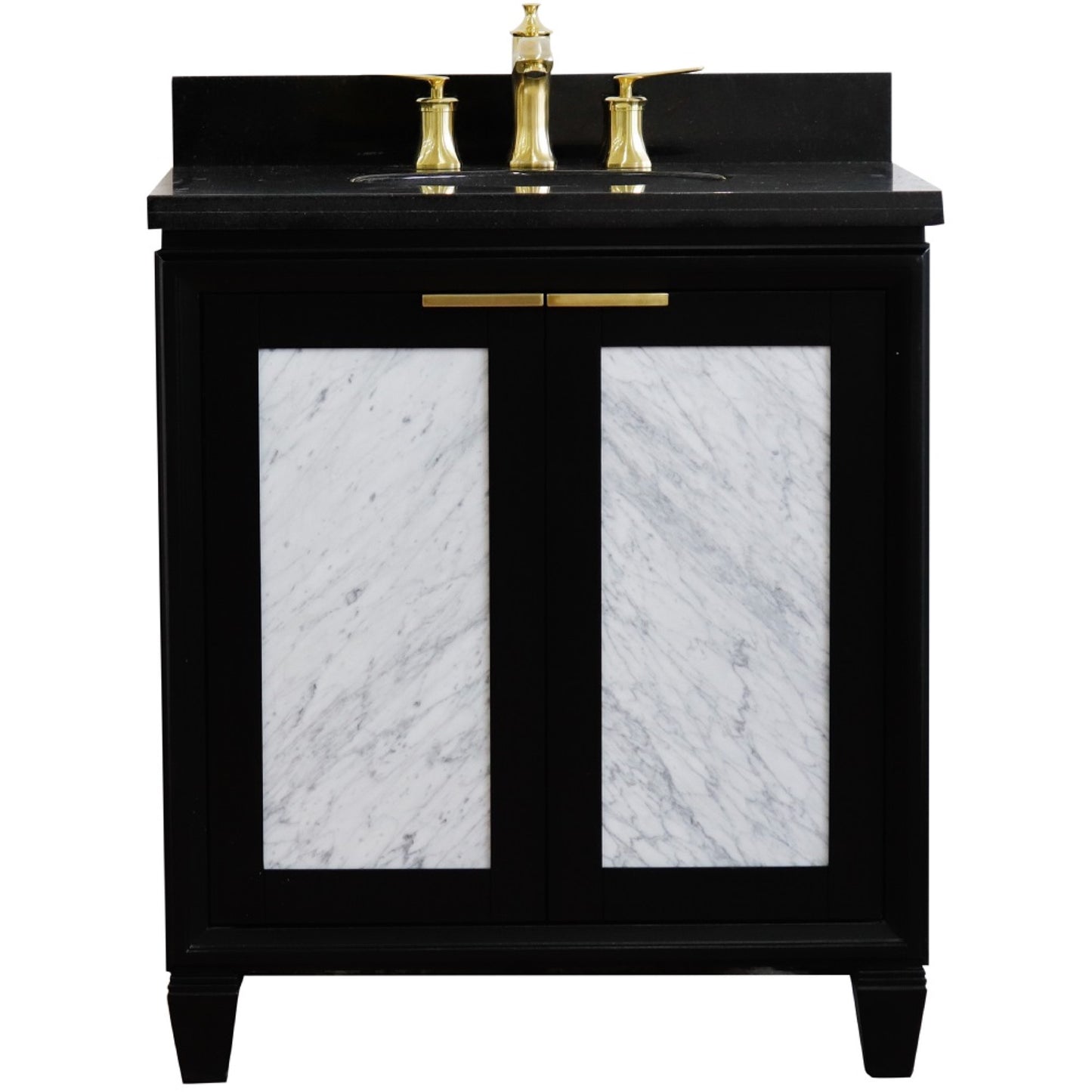 31" Single sink vanity in Black finish with Black galaxy granite with oval sink