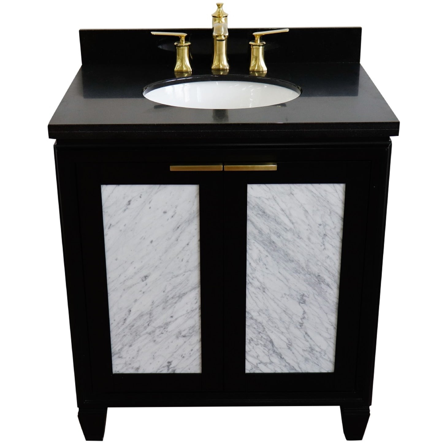 31" Single sink vanity in Black finish with Black galaxy granite with oval sink