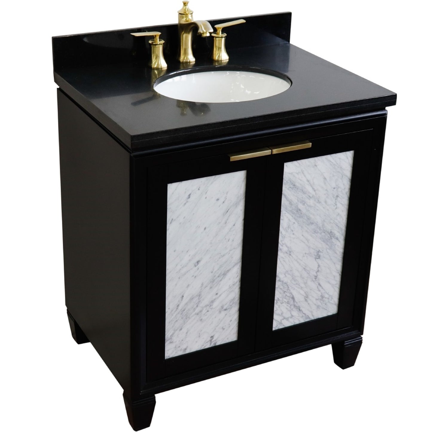 31" Single sink vanity in Black finish with Black galaxy granite with oval sink
