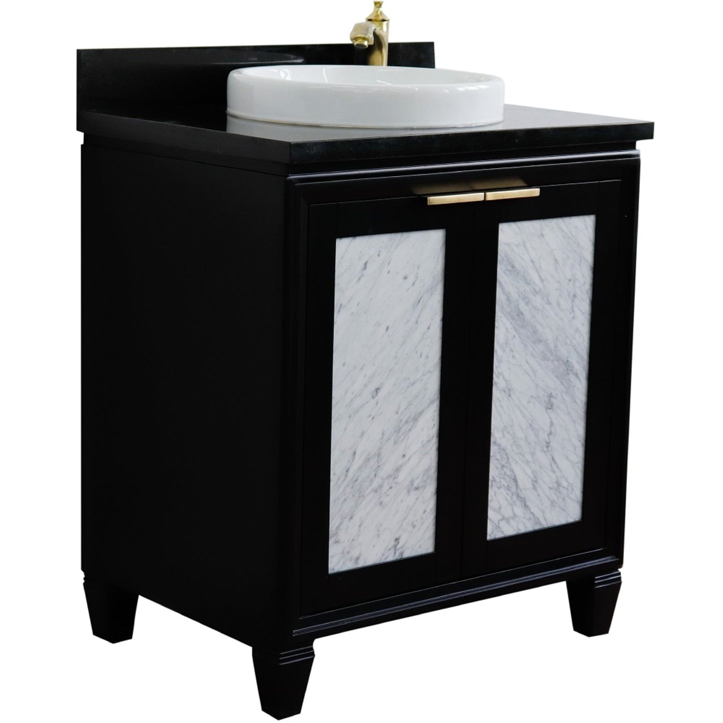 31" Single sink vanity in Black finish with Black galaxy granite with round sink