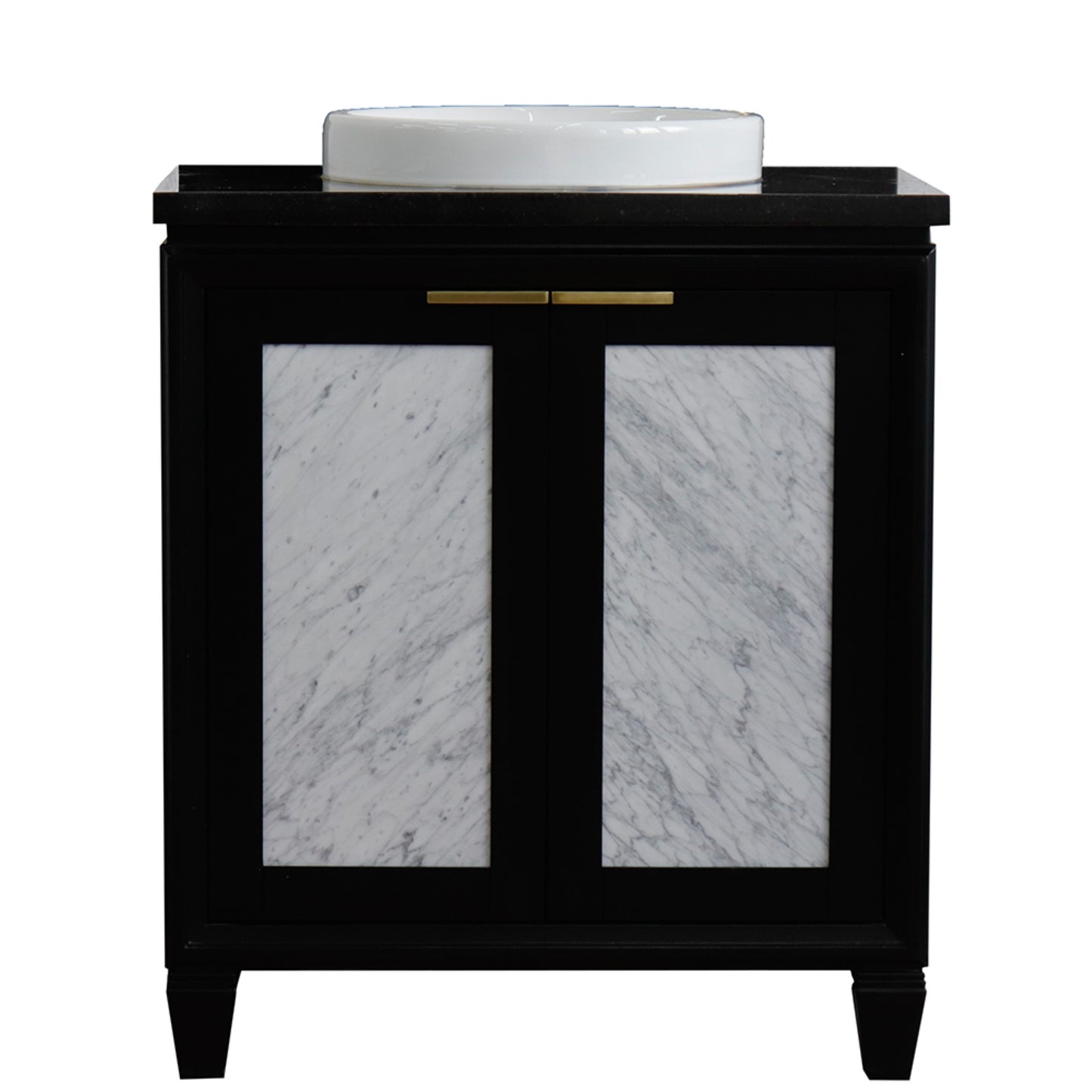 31" Single sink vanity in Black finish with Black galaxy granite with round sink