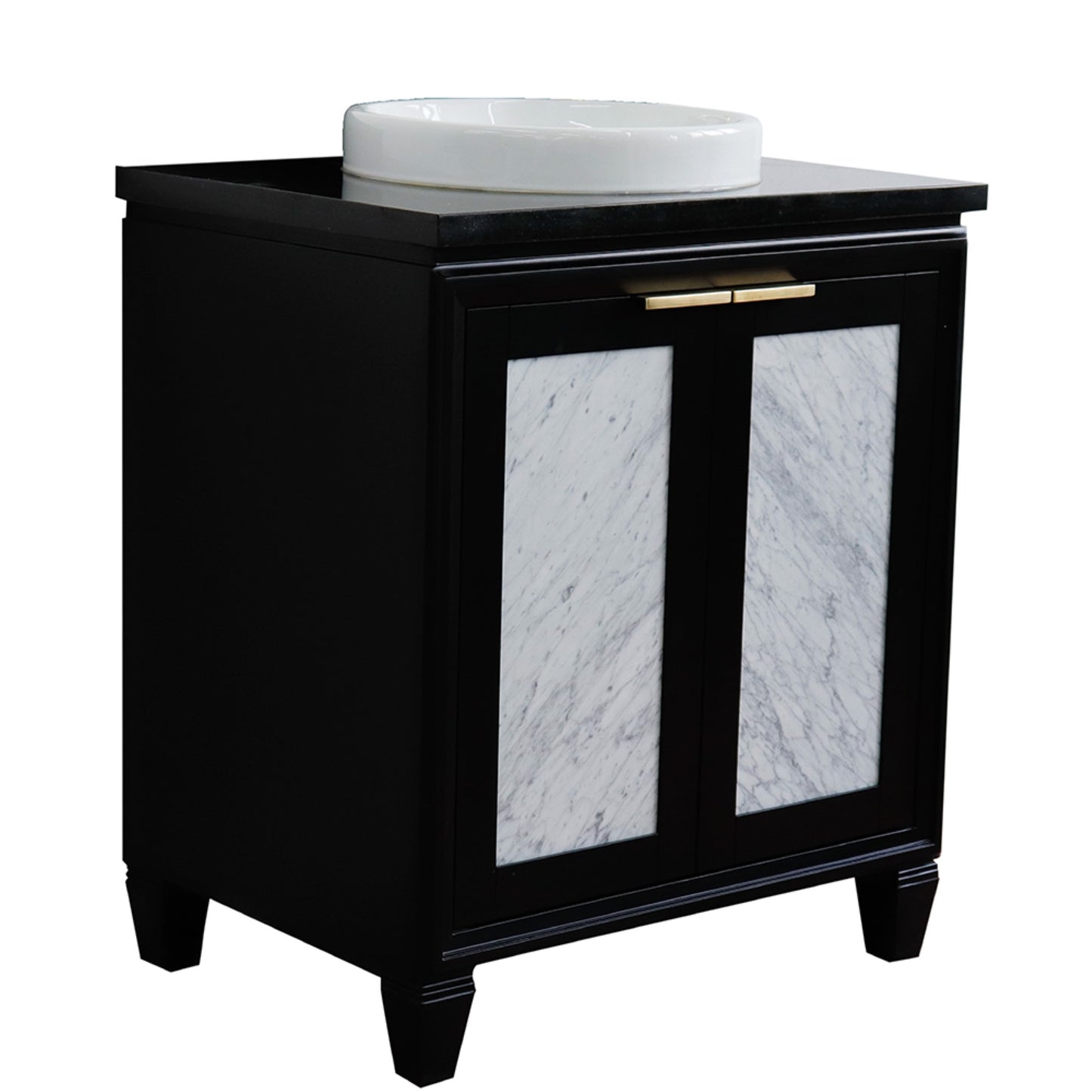 31" Single sink vanity in Black finish with Black galaxy granite with round sink