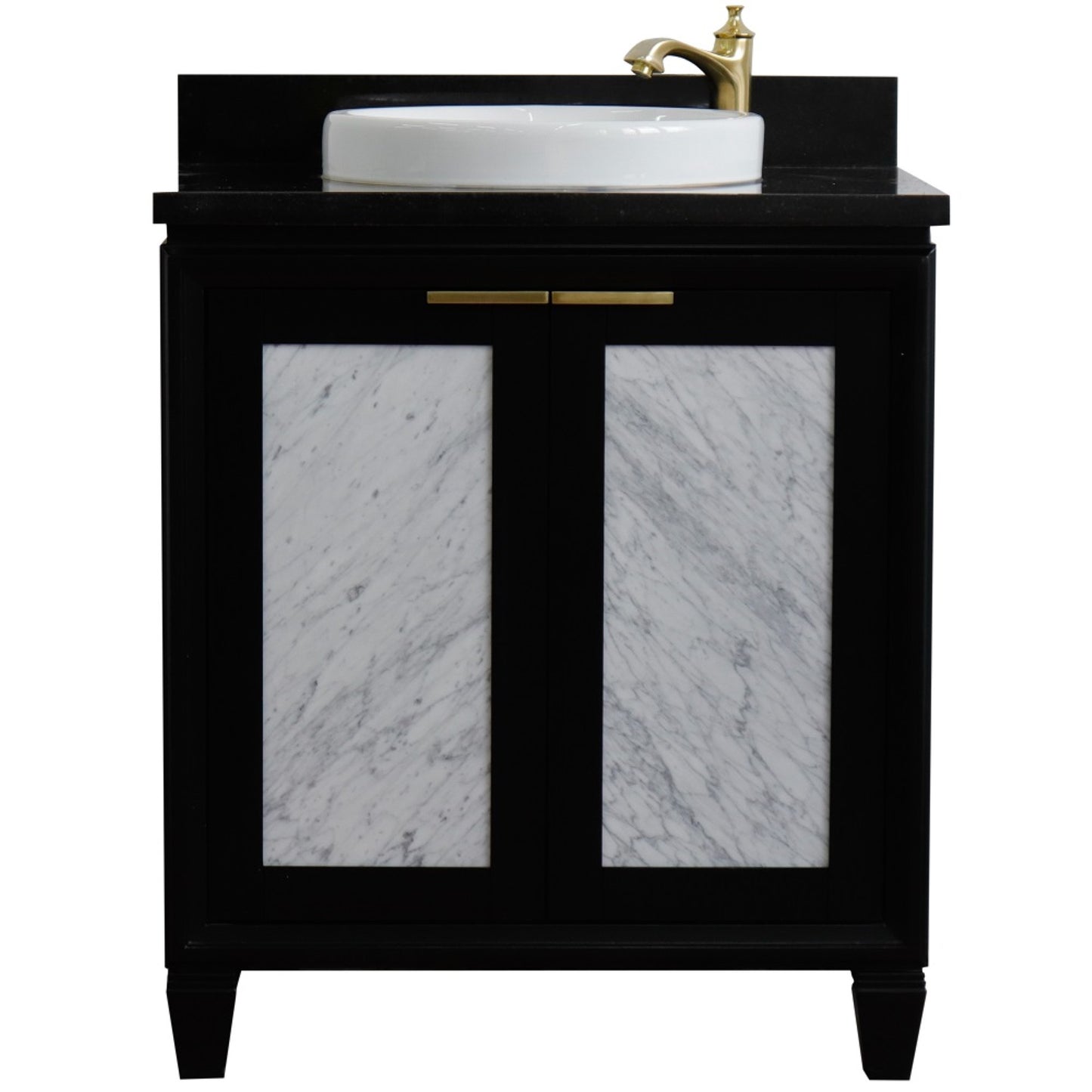 31" Single sink vanity in Black finish with Black galaxy granite with round sink