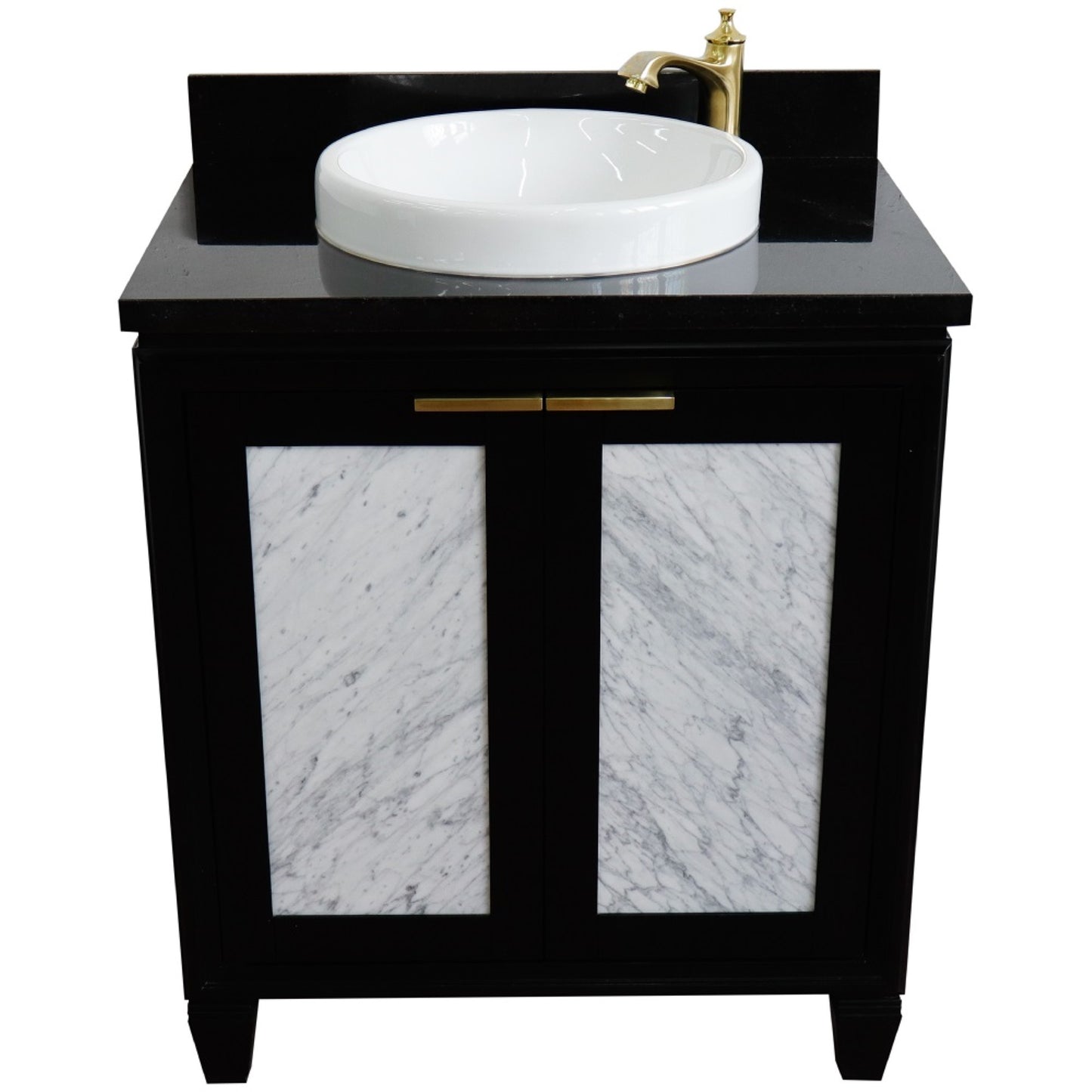 31" Single sink vanity in Black finish with Black galaxy granite with round sink