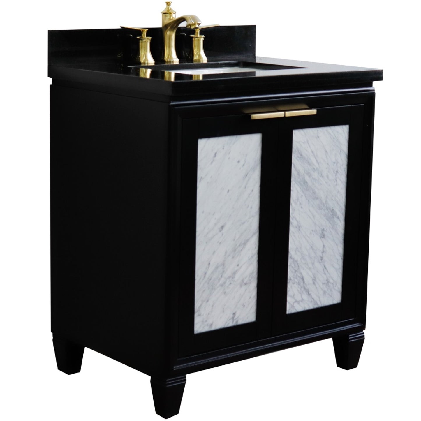 31" Single sink vanity in Black finish with Black galaxy granite with rectangle sink