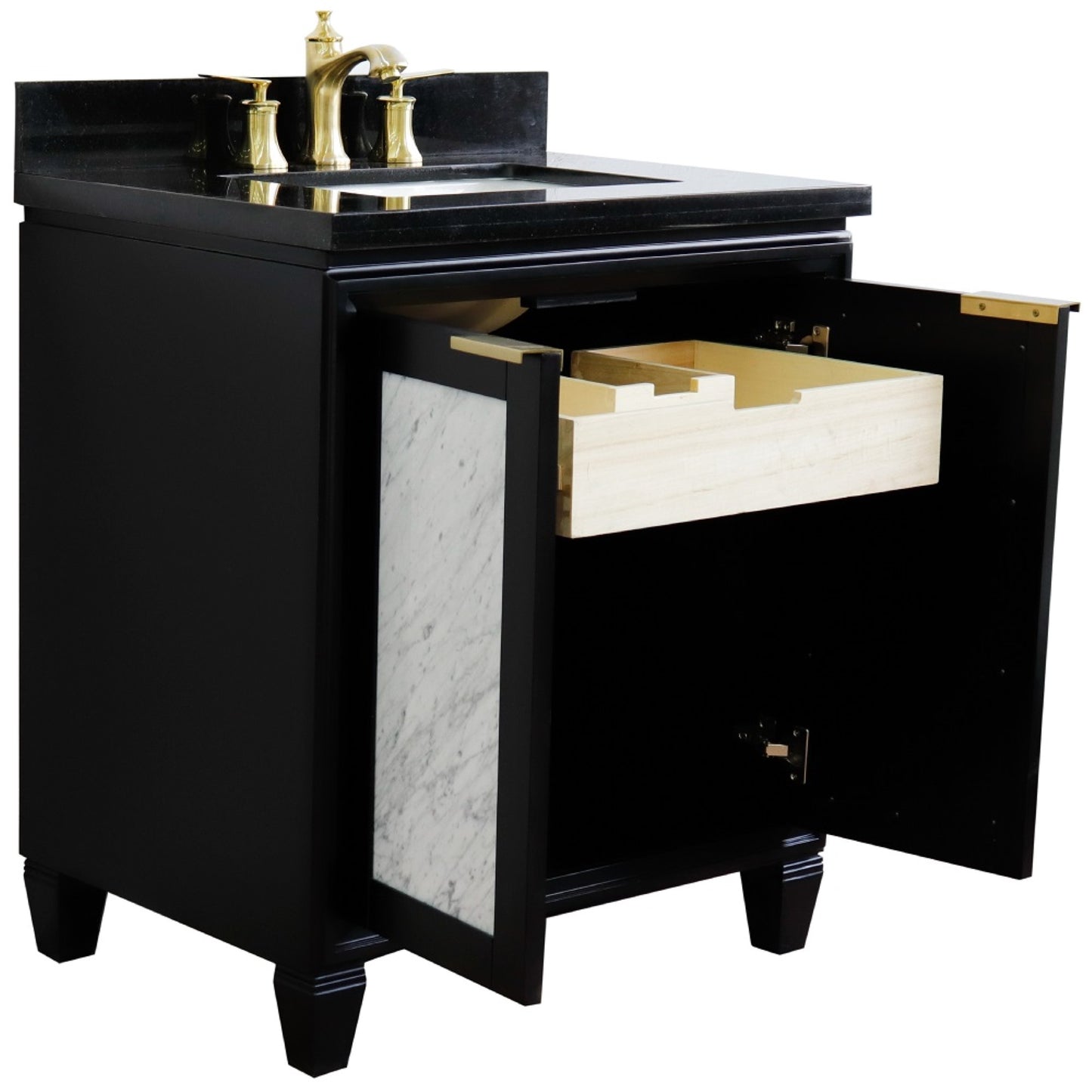 31" Single sink vanity in Black finish with Black galaxy granite with rectangle sink