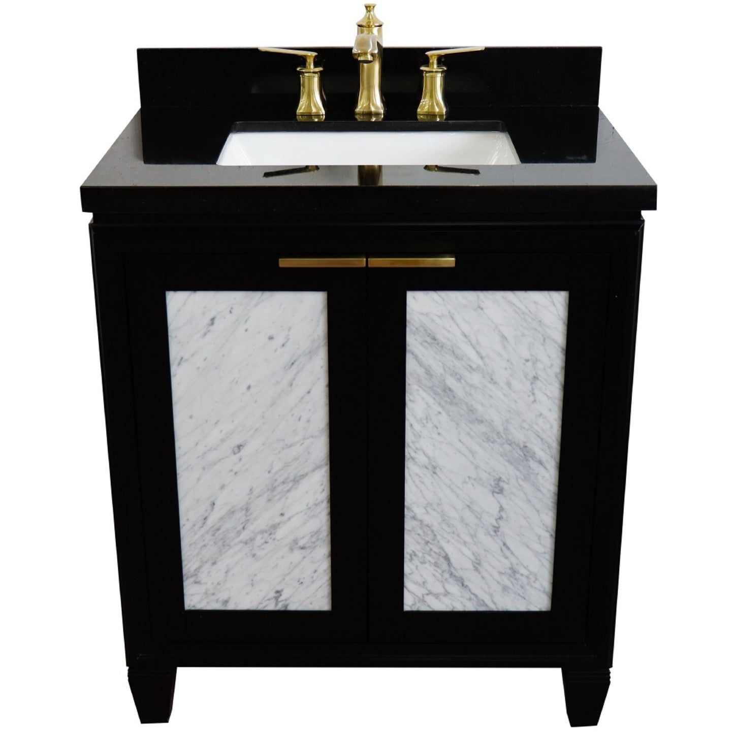 31" Single sink vanity in Black finish with Black galaxy granite with rectangle sink