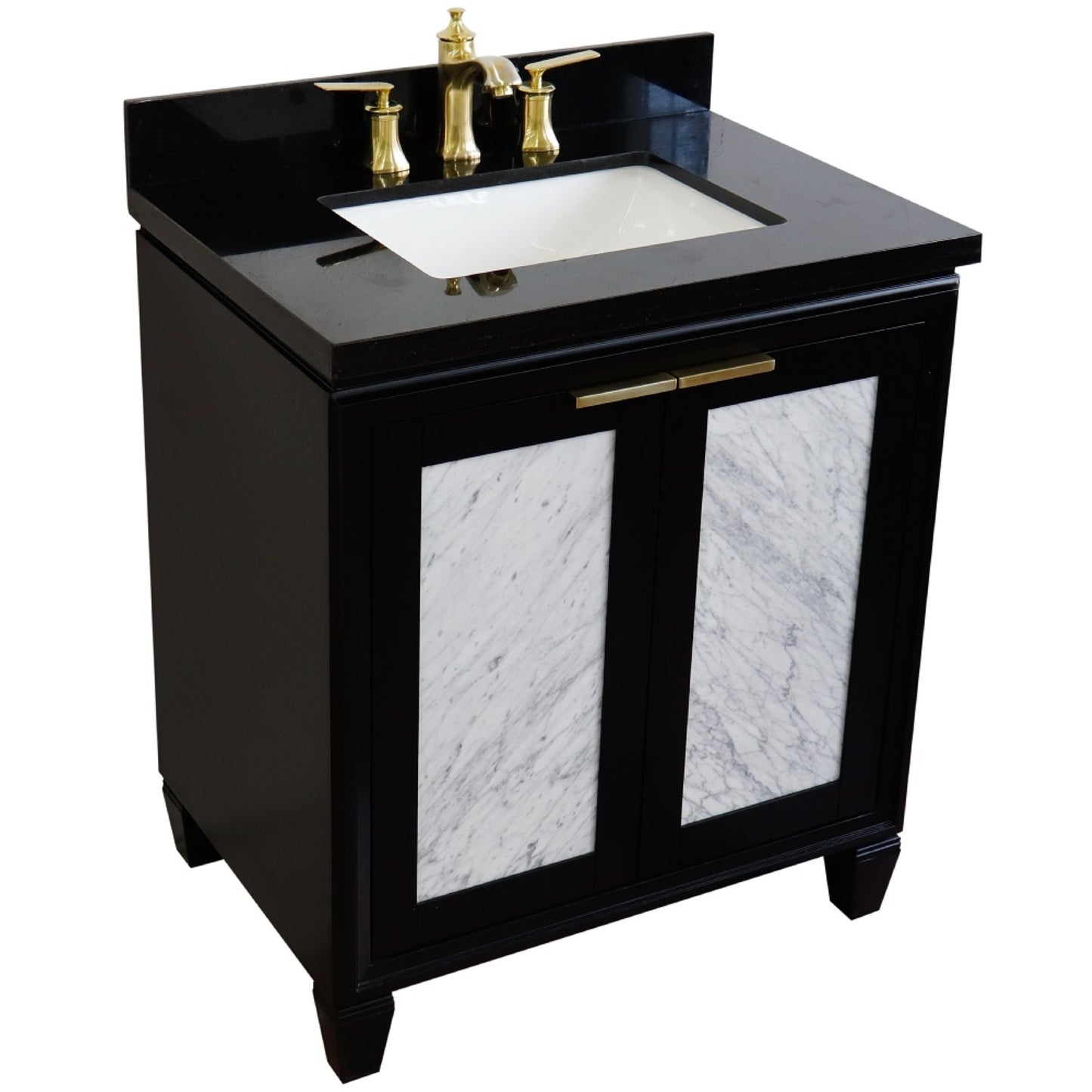 31" Single sink vanity in Black finish with Black galaxy granite with rectangle sink