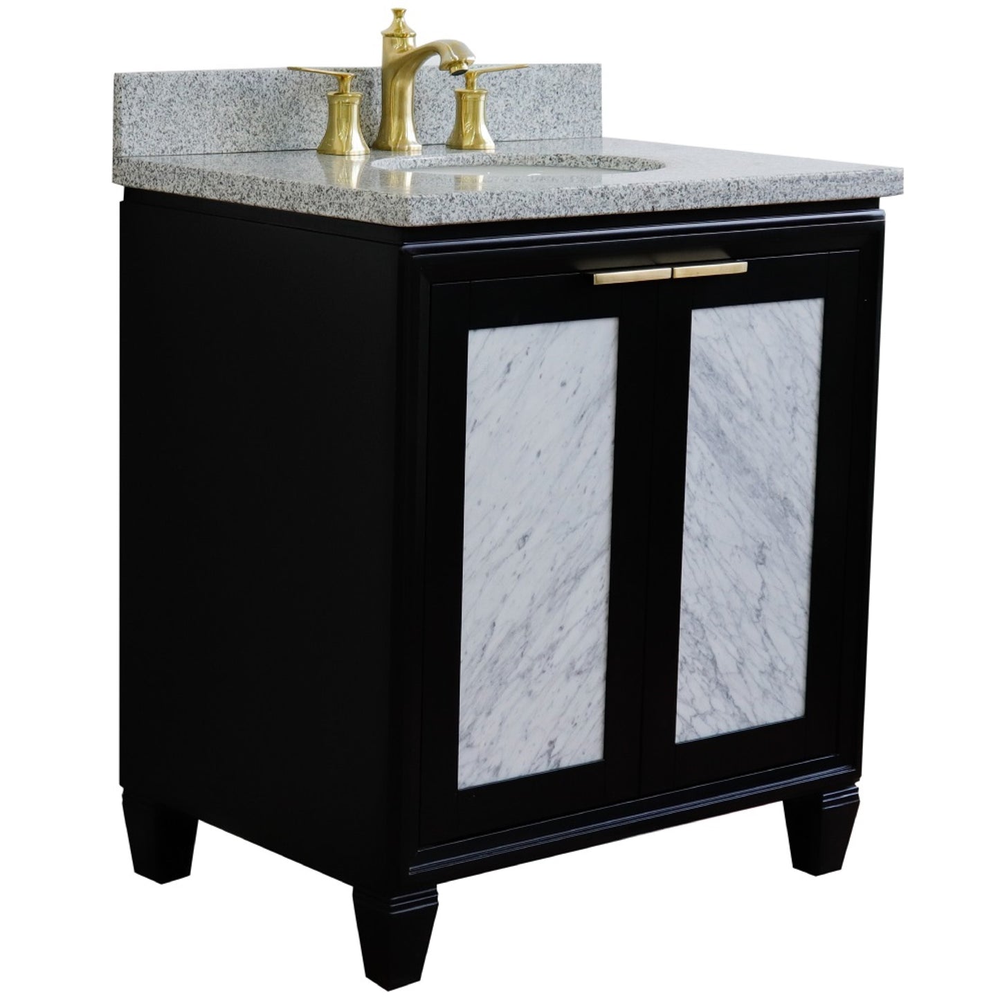 31" Single sink vanity in Black finish with Gray granite with oval sink