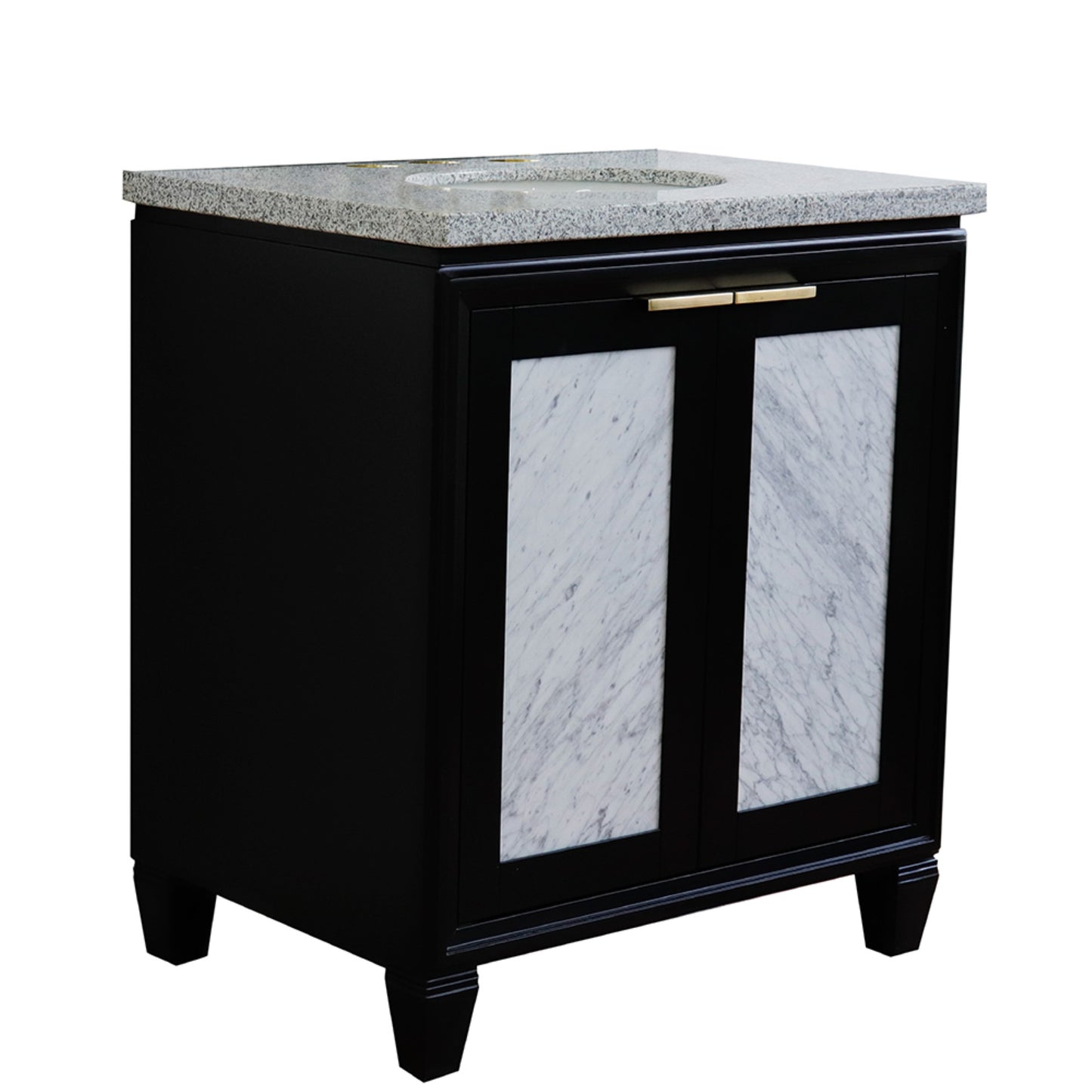 31" Single sink vanity in Black finish with Gray granite with oval sink
