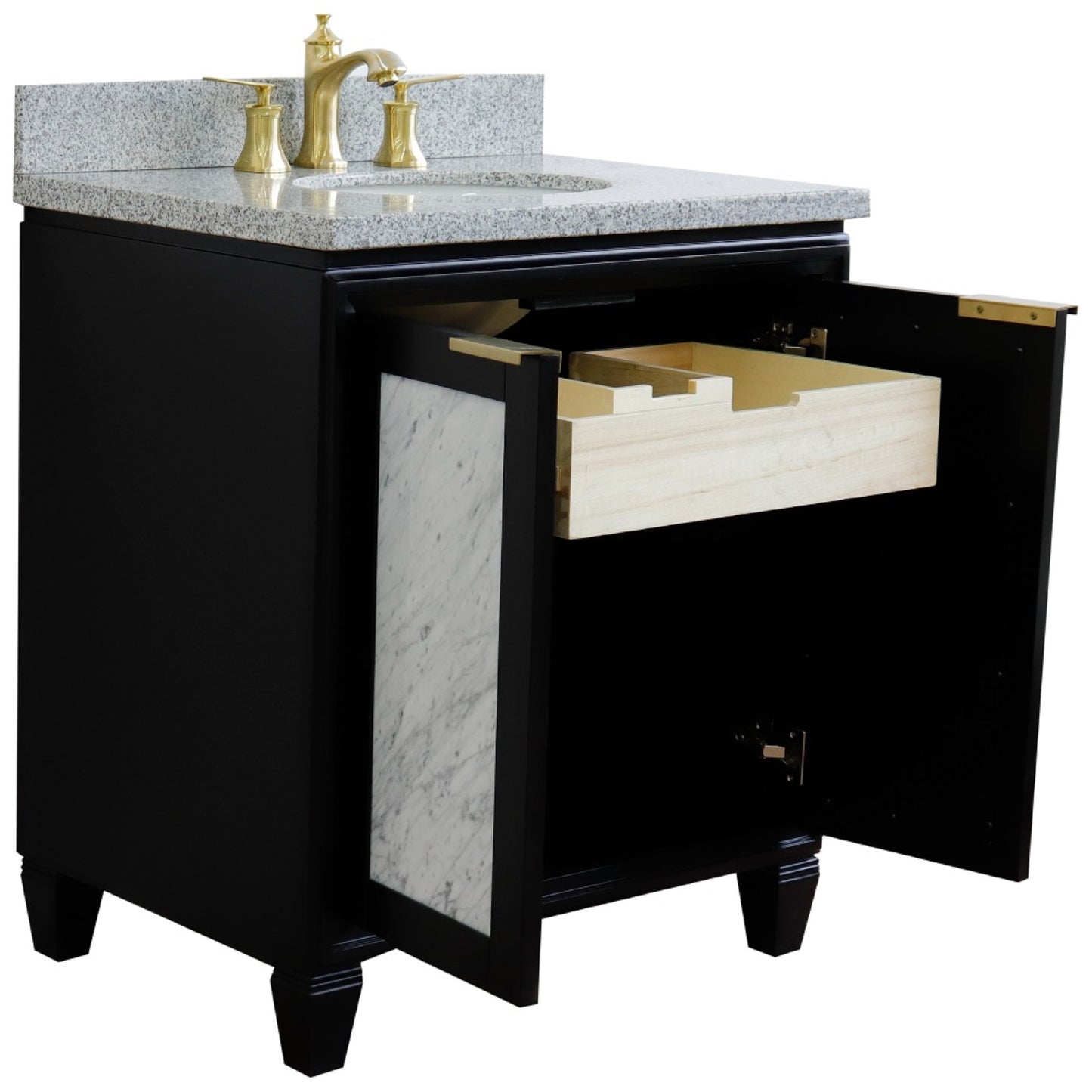 31" Single sink vanity in Black finish with Gray granite with oval sink