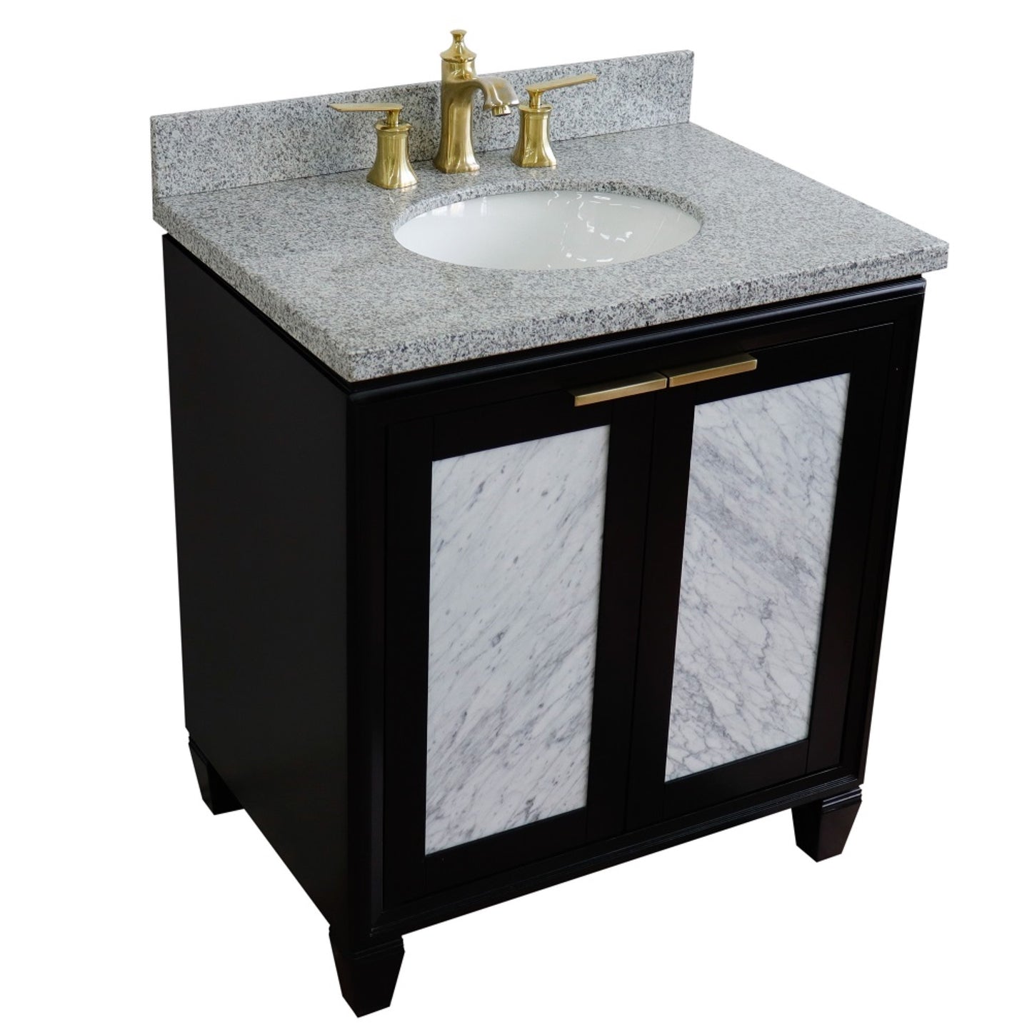 31" Single sink vanity in Black finish with Gray granite with oval sink