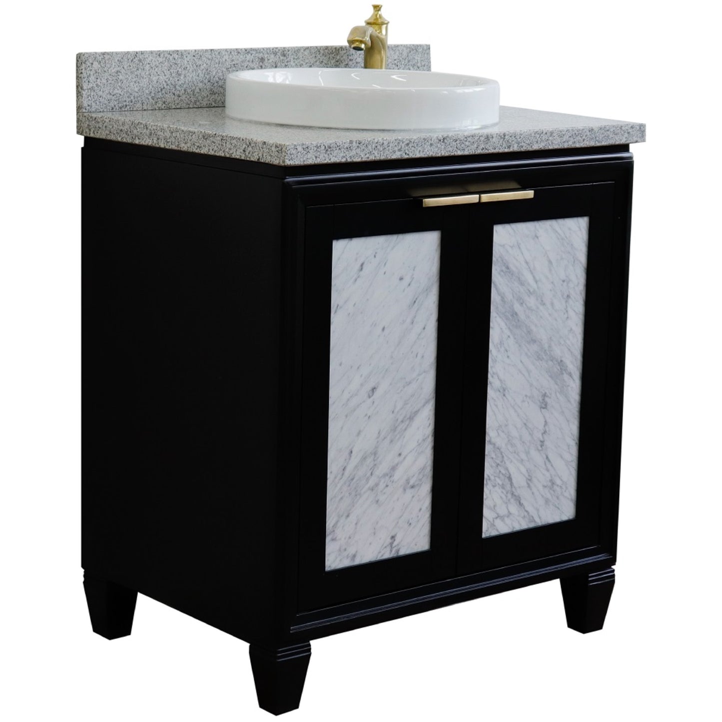 31" Single sink vanity in Black finish with Gray granite with round sink