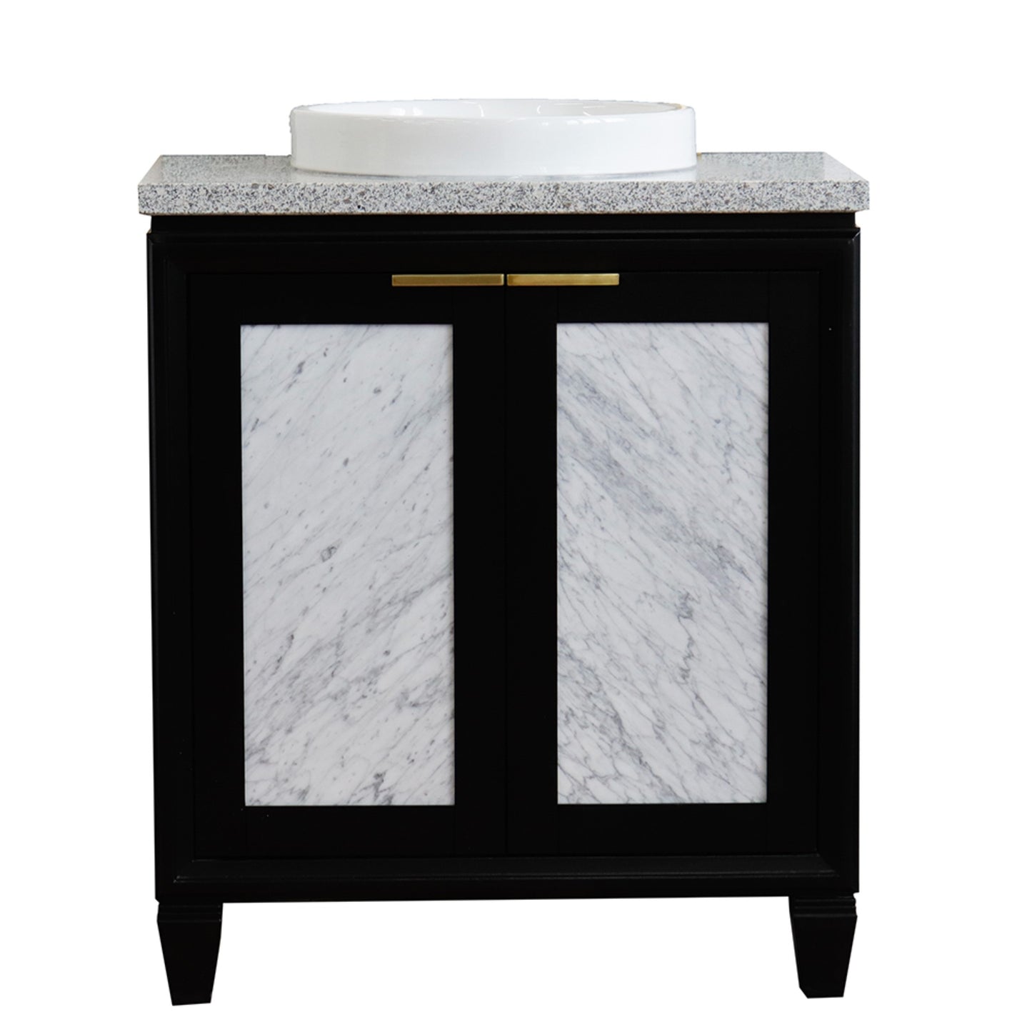 31" Single sink vanity in Black finish with Gray granite with round sink