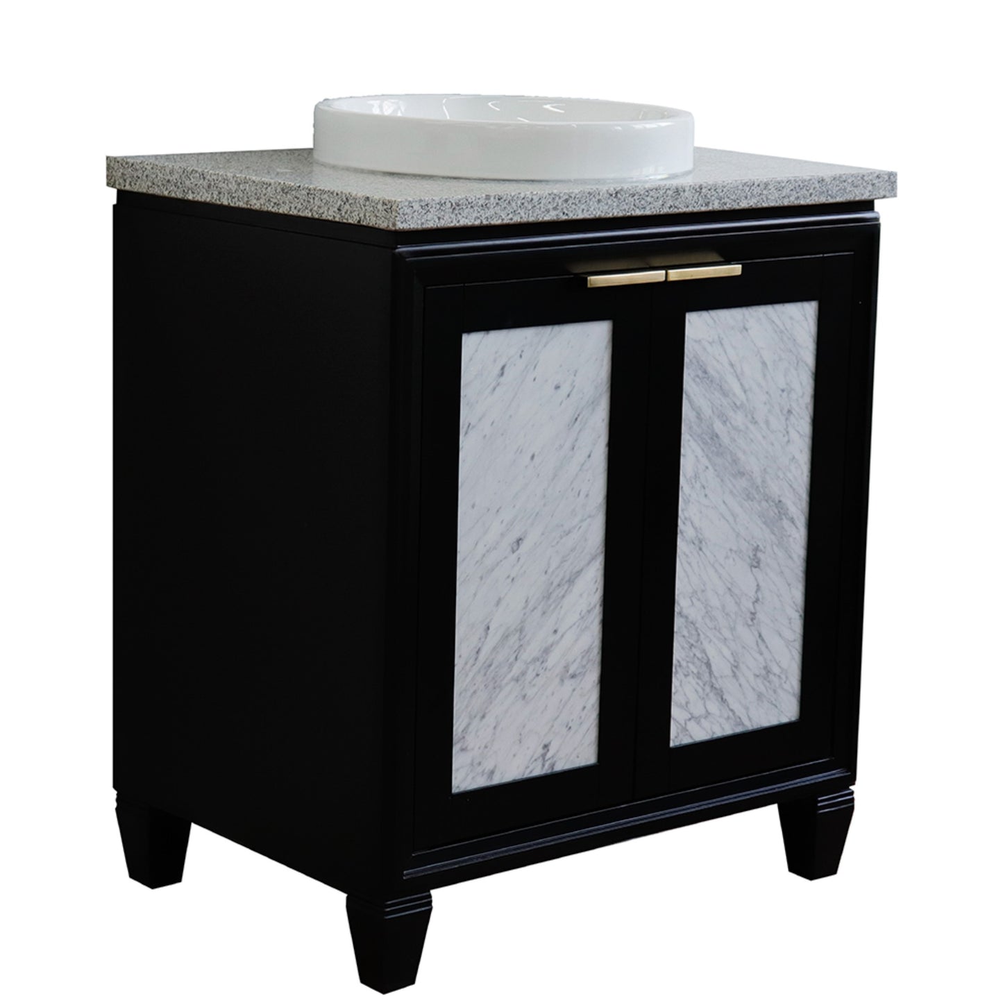 31" Single sink vanity in Black finish with Gray granite with round sink