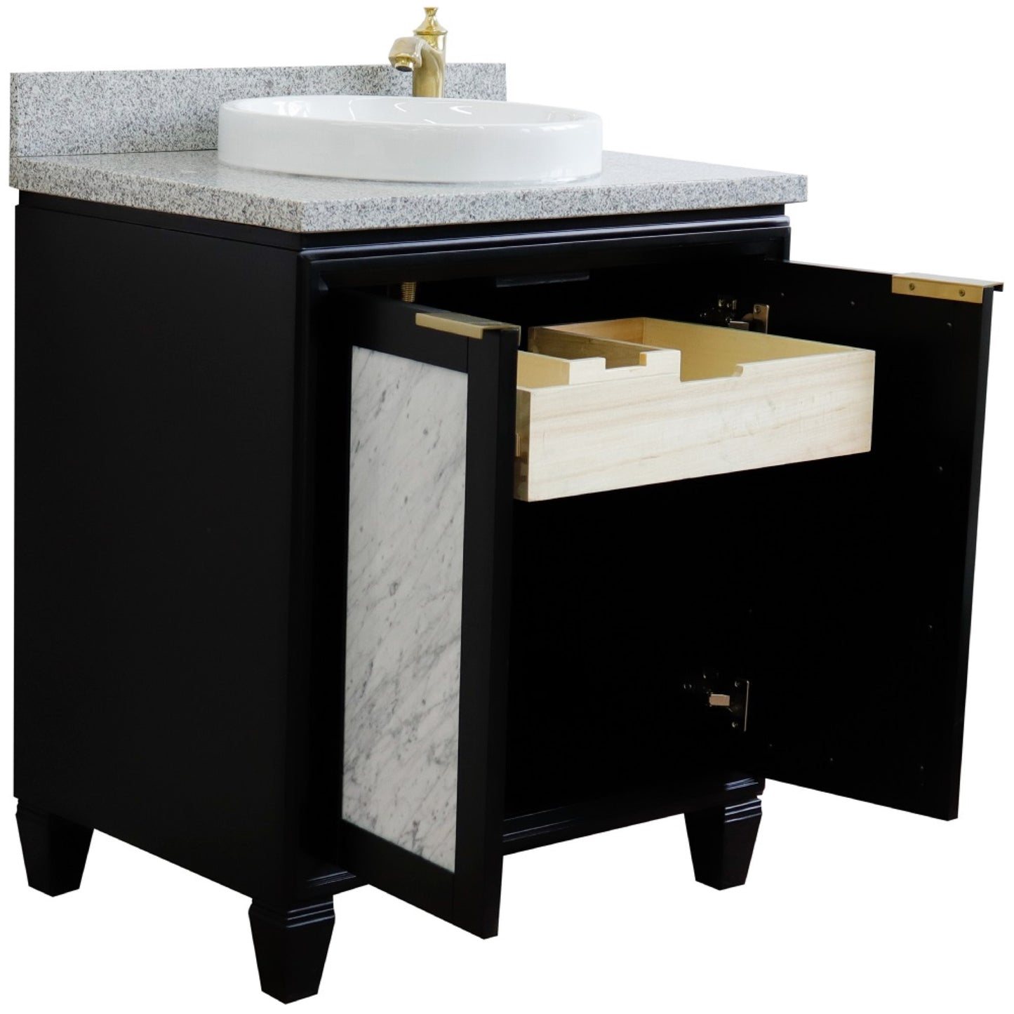 31" Single sink vanity in Black finish with Gray granite with round sink