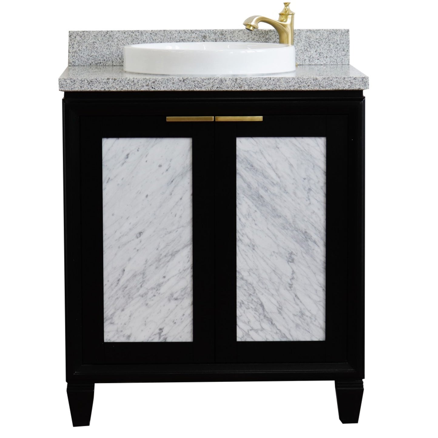 31" Single sink vanity in Black finish with Gray granite with round sink