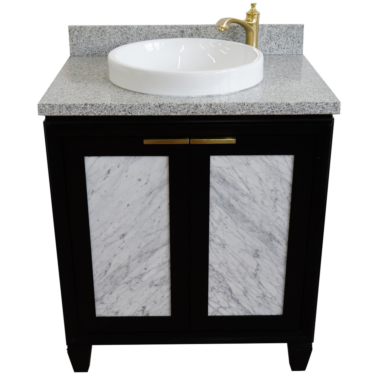 31" Single sink vanity in Black finish with Gray granite with round sink