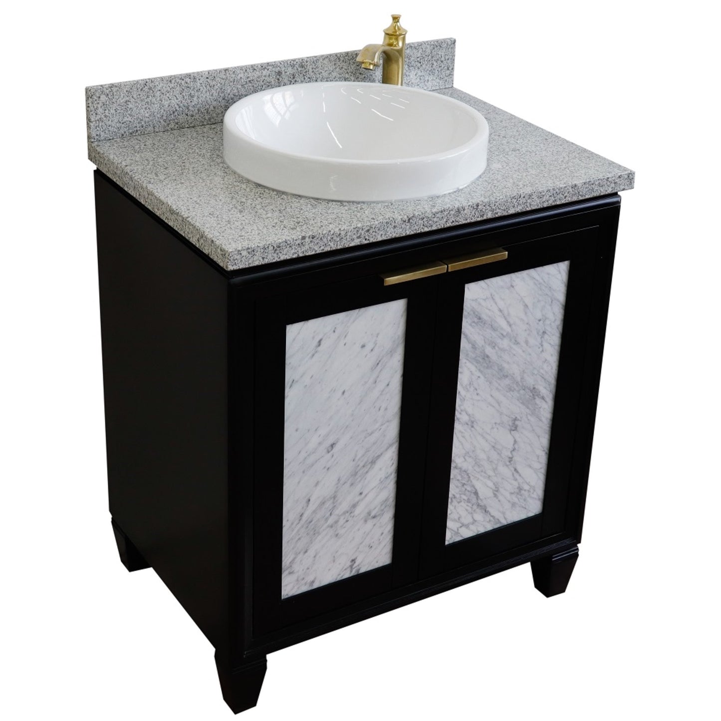 31" Single sink vanity in Black finish with Gray granite with round sink