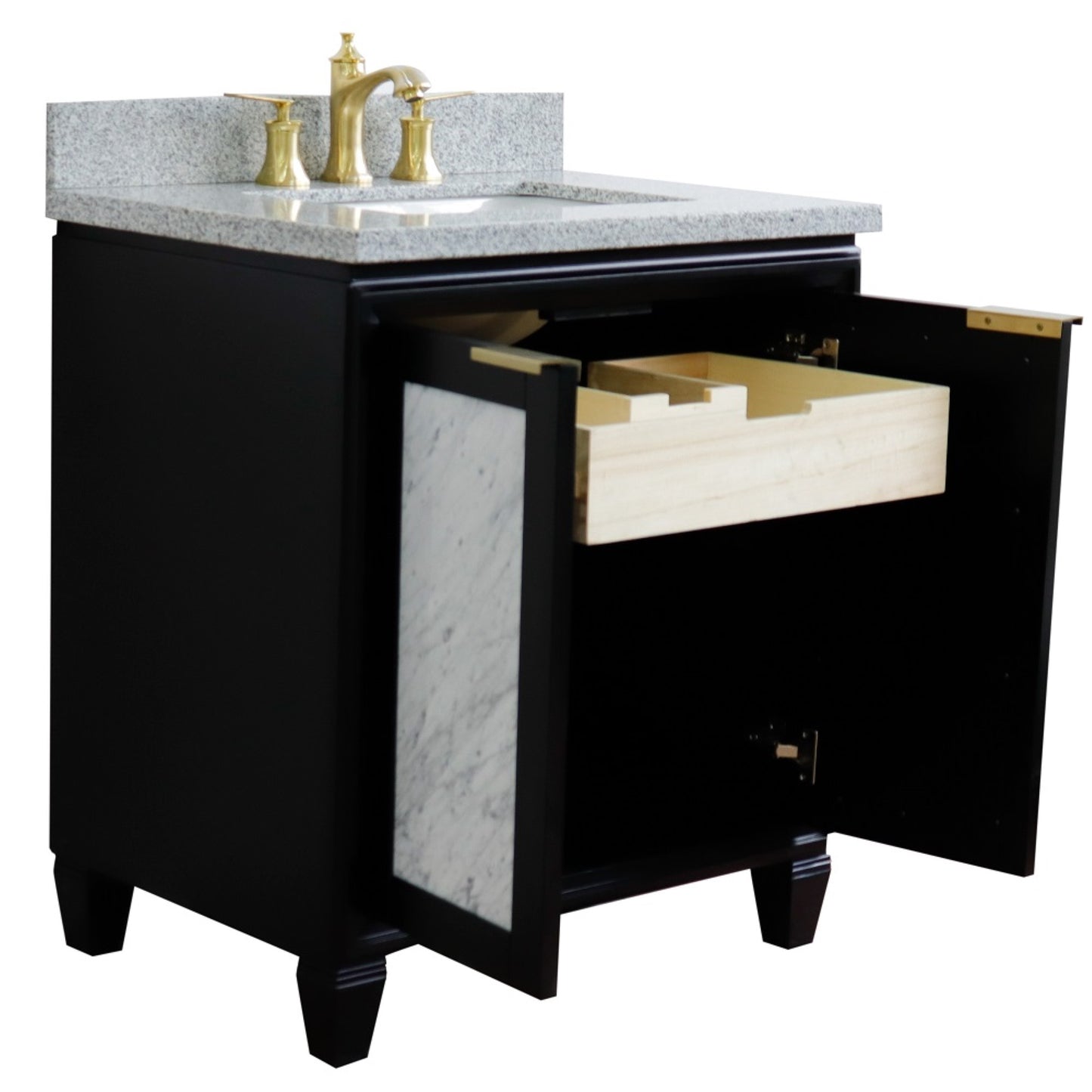 31" Single sink vanity in Black finish with Gray granite with rectangle sink
