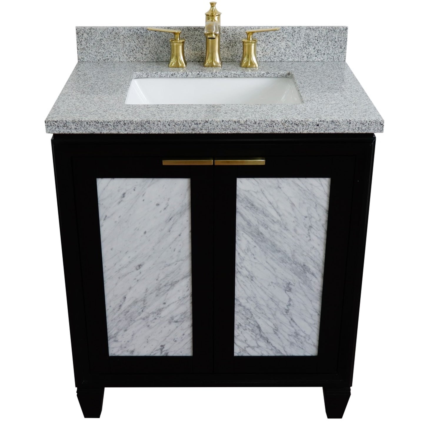 31" Single sink vanity in Black finish with Gray granite with rectangle sink