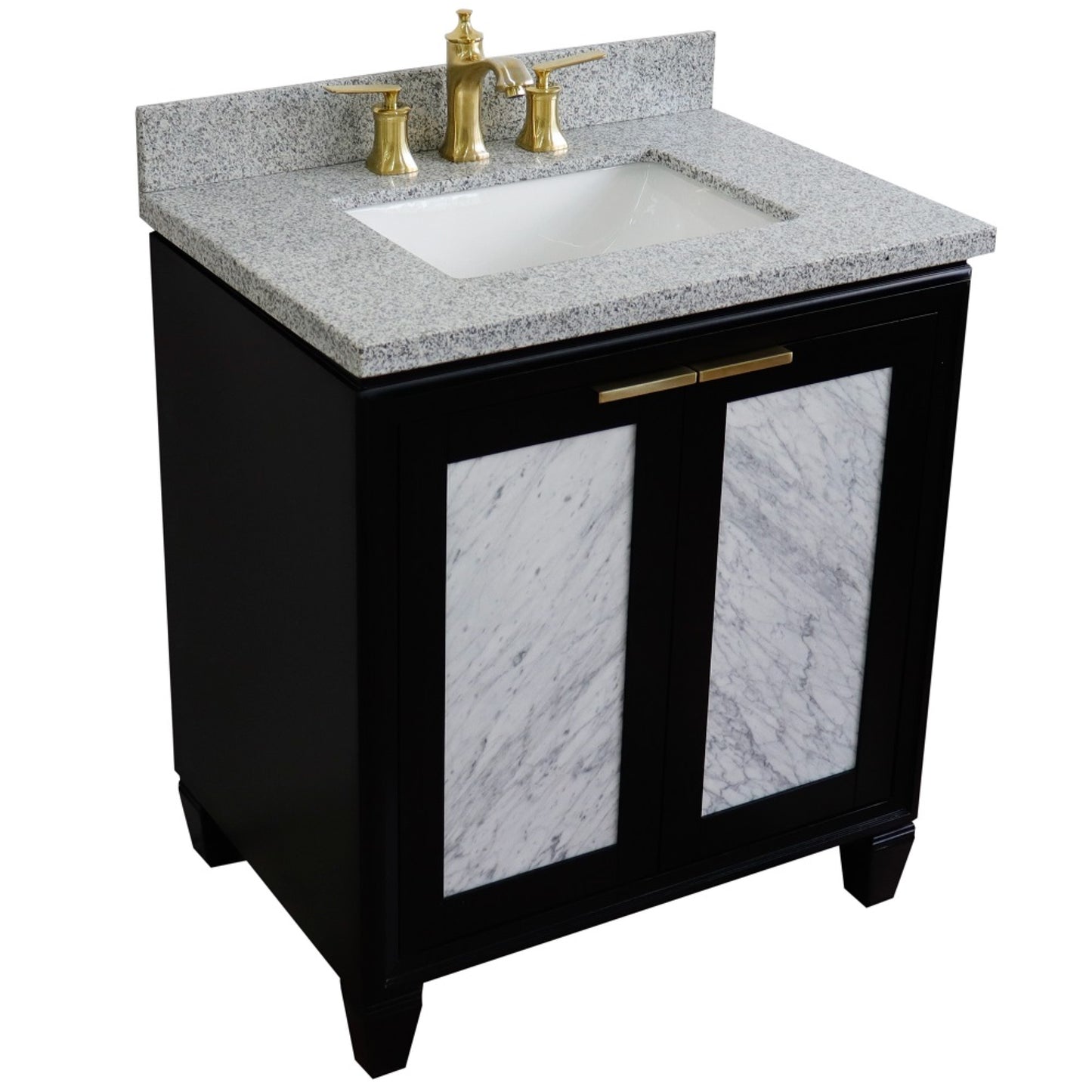 31" Single sink vanity in Black finish with Gray granite with rectangle sink