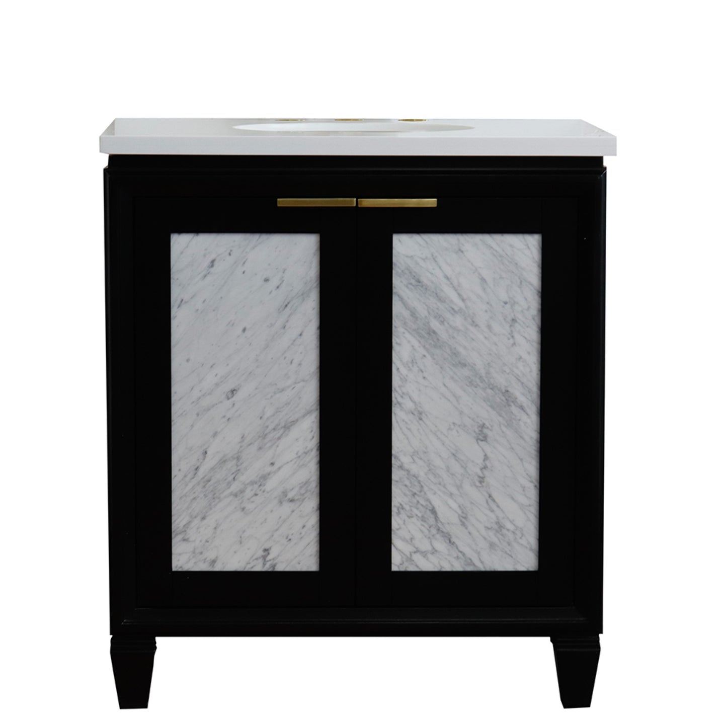 31" Single sink vanity in Black finish with White engineered stone with oval sink