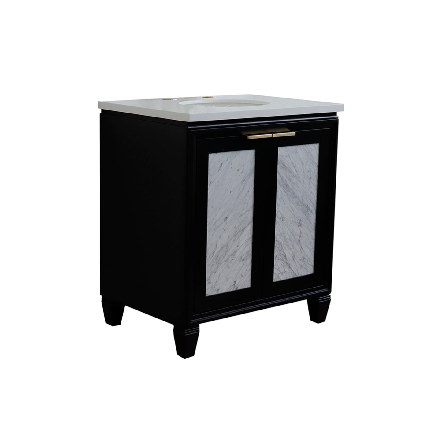 31" Single sink vanity in Black finish with White engineered stone with oval sink
