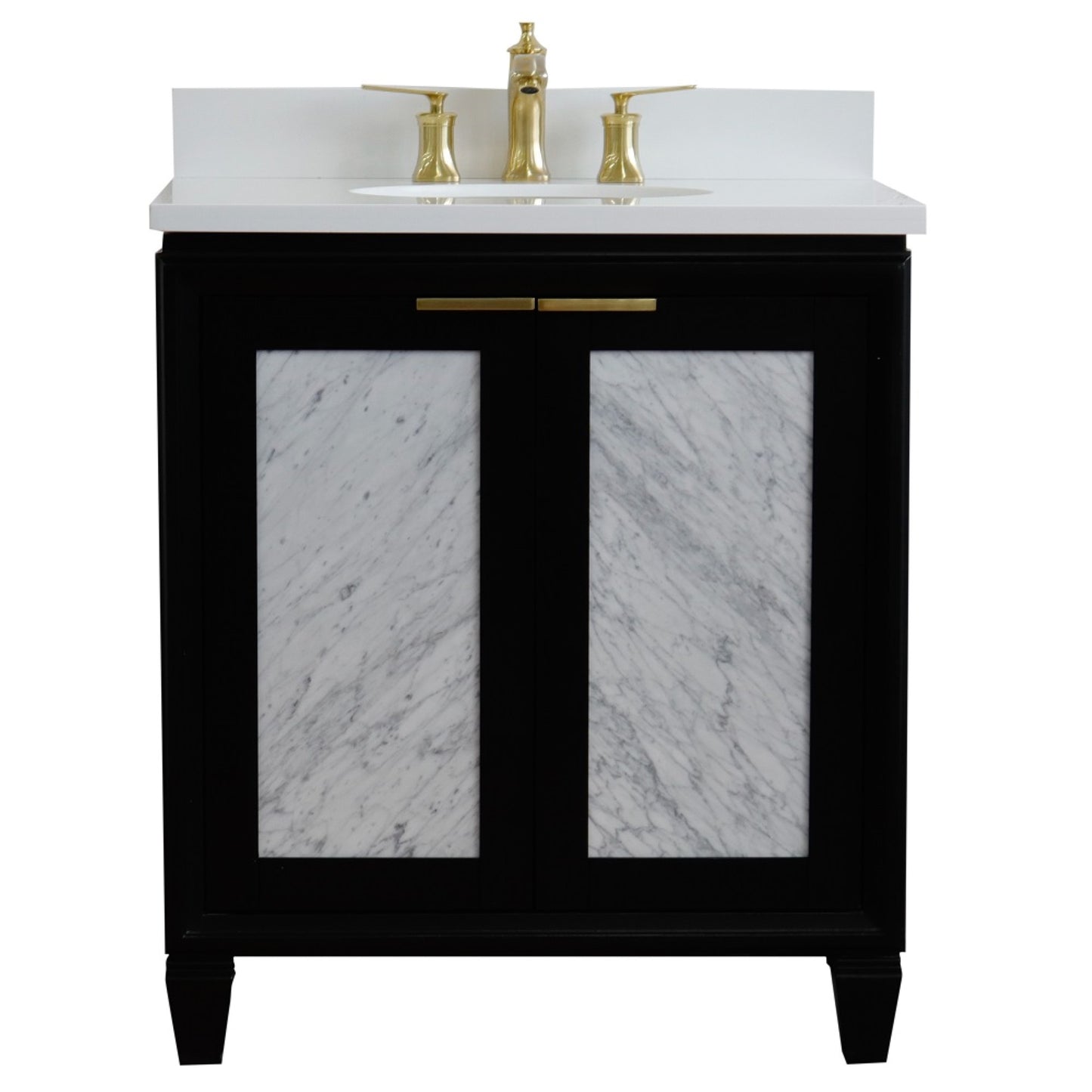 31" Single sink vanity in Black finish with White engineered stone with oval sink
