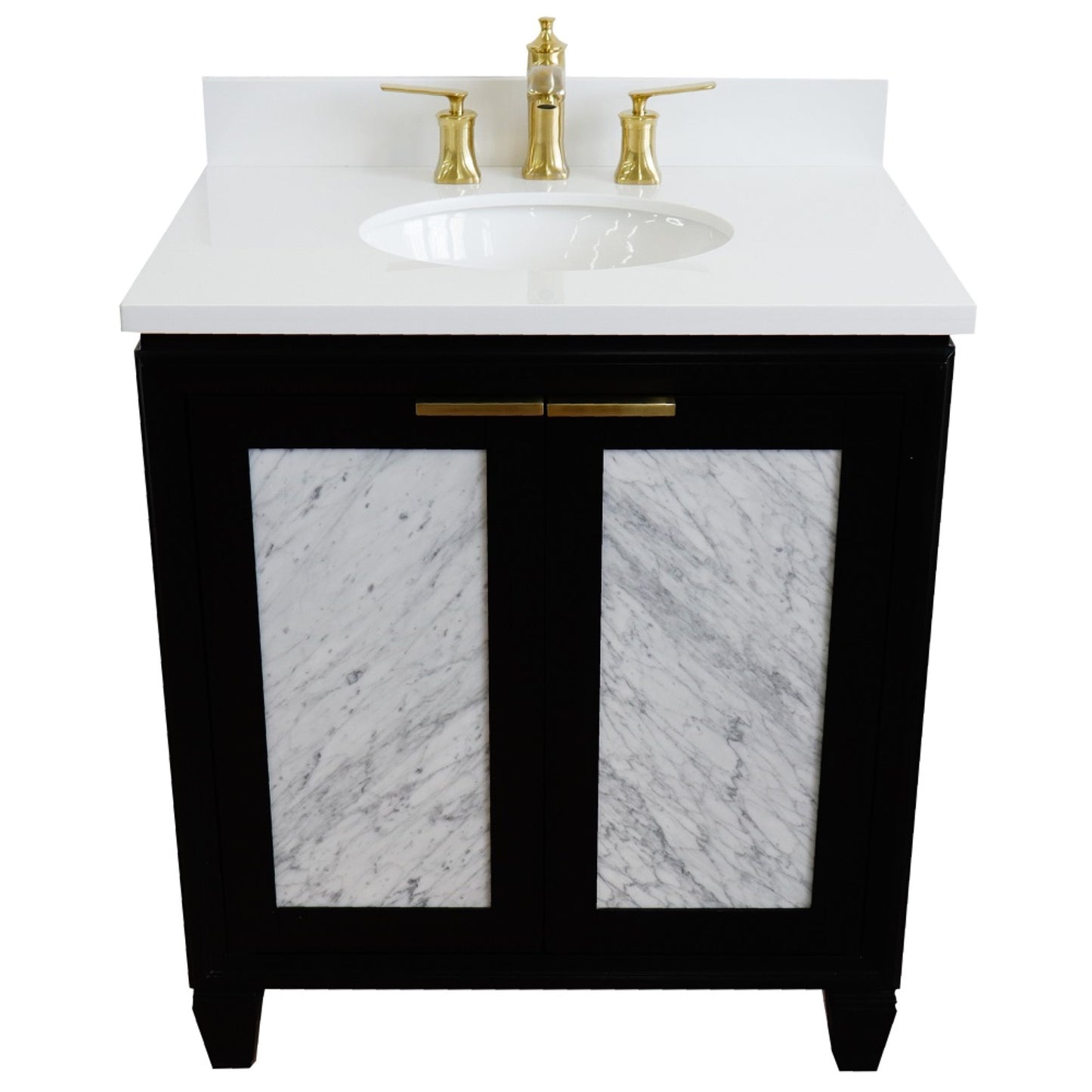 31" Single sink vanity in Black finish with White engineered stone with oval sink