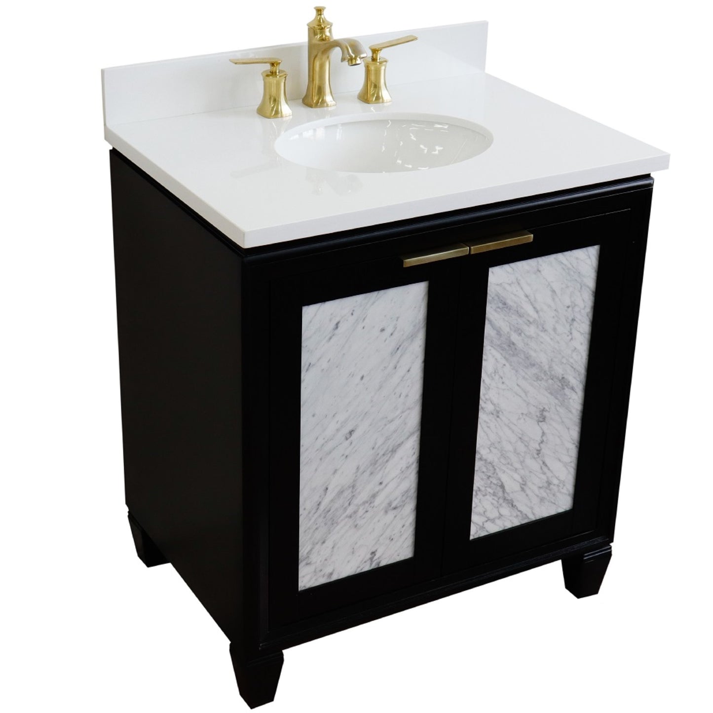 31" Single sink vanity in Black finish with White engineered stone with oval sink